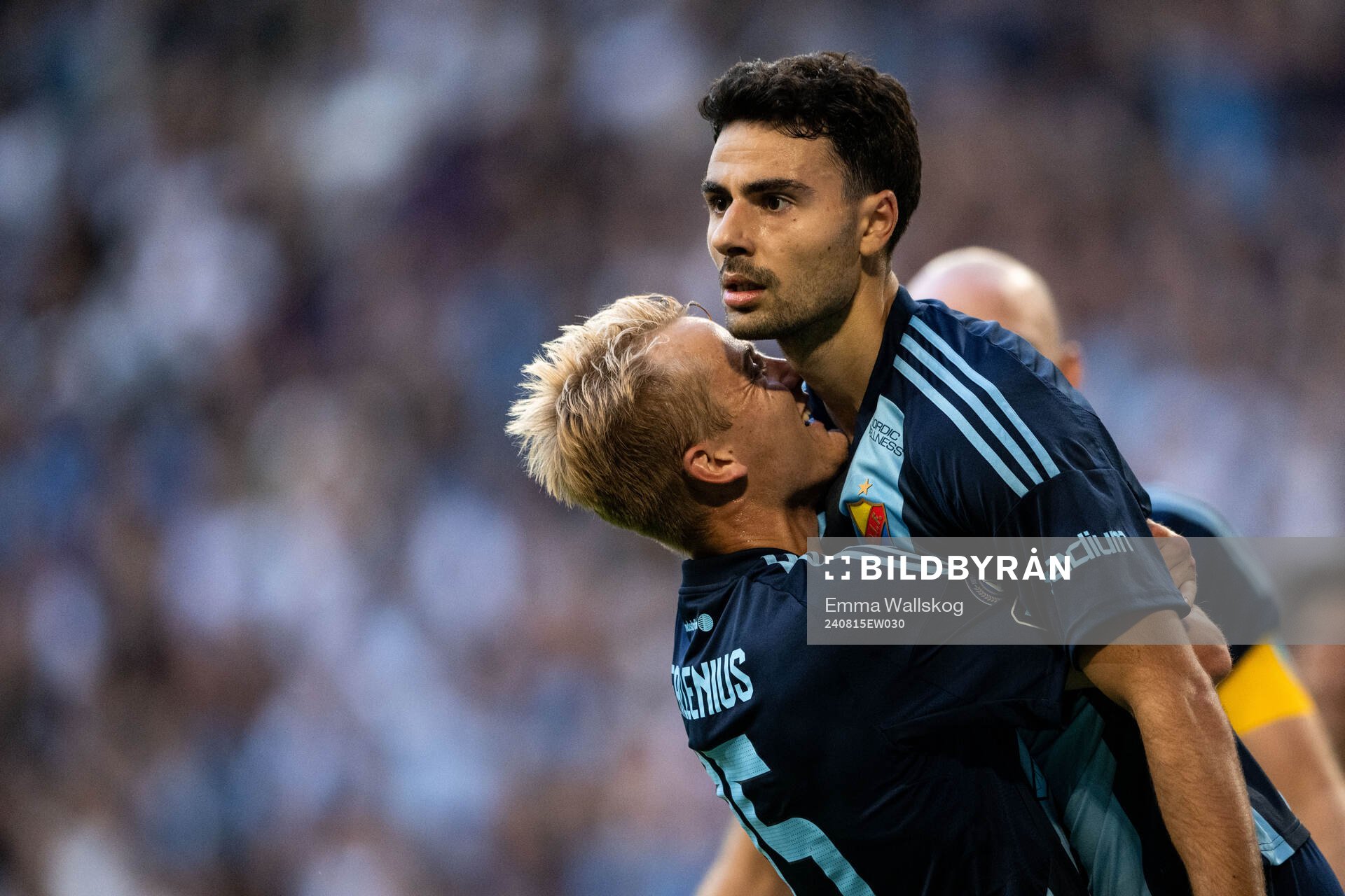 Deniz Hummet of Djurgården celebrates with Oskar Fallenius