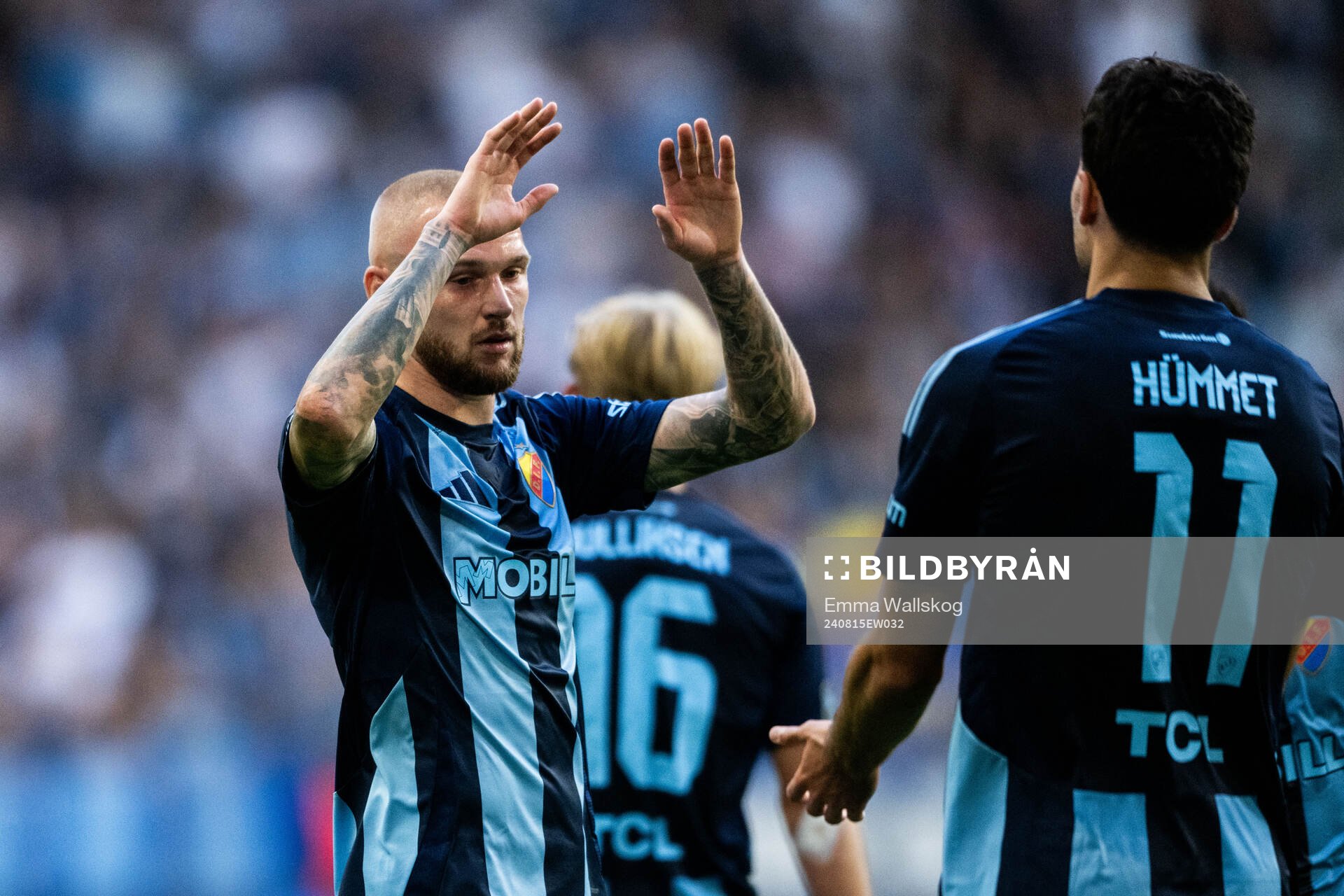 Deniz Hummet of Djurgården celebrates with Adam Ståhl