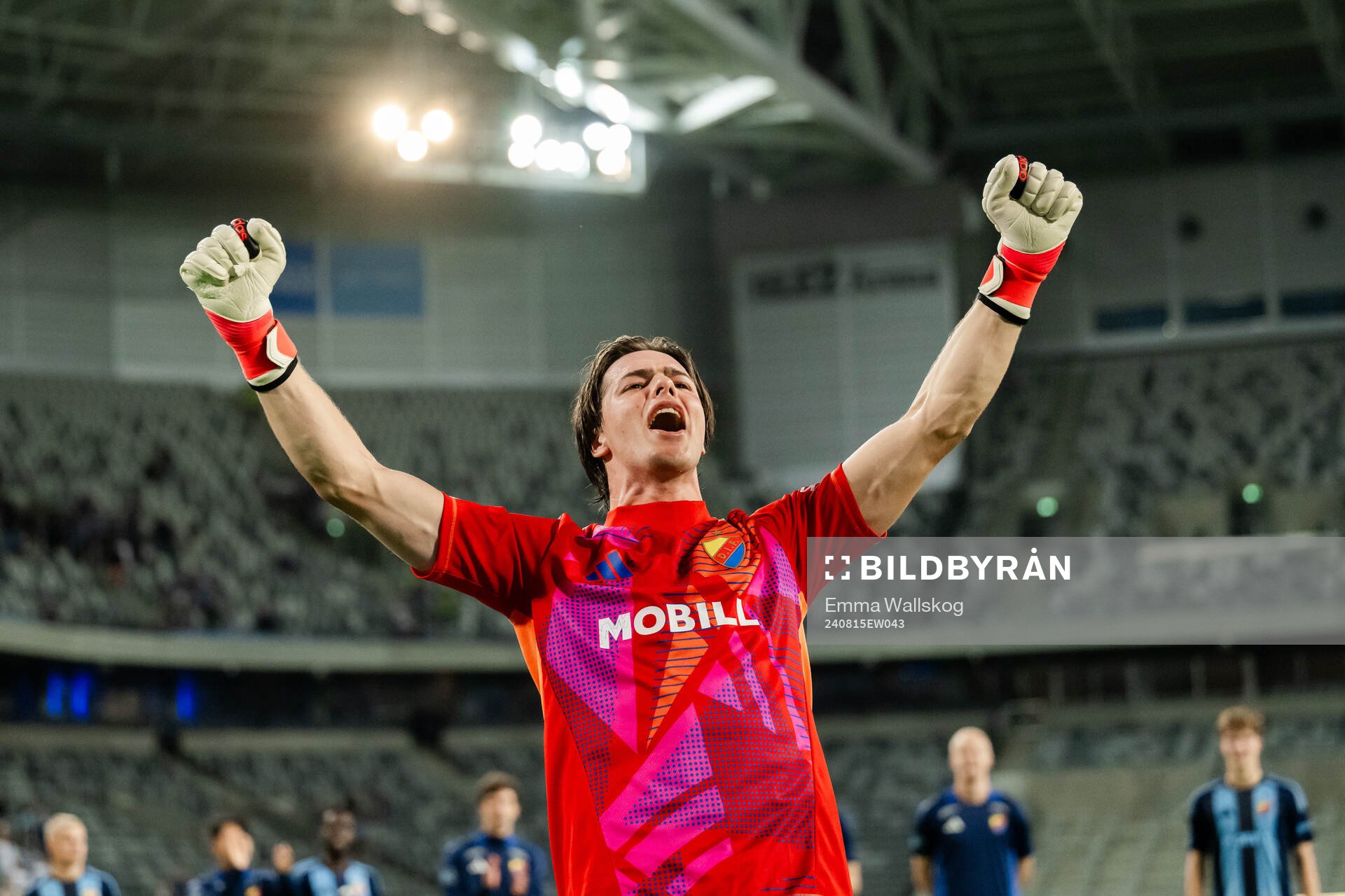 Goalkeeper Jacob Zetterström of Djurgården celebrates