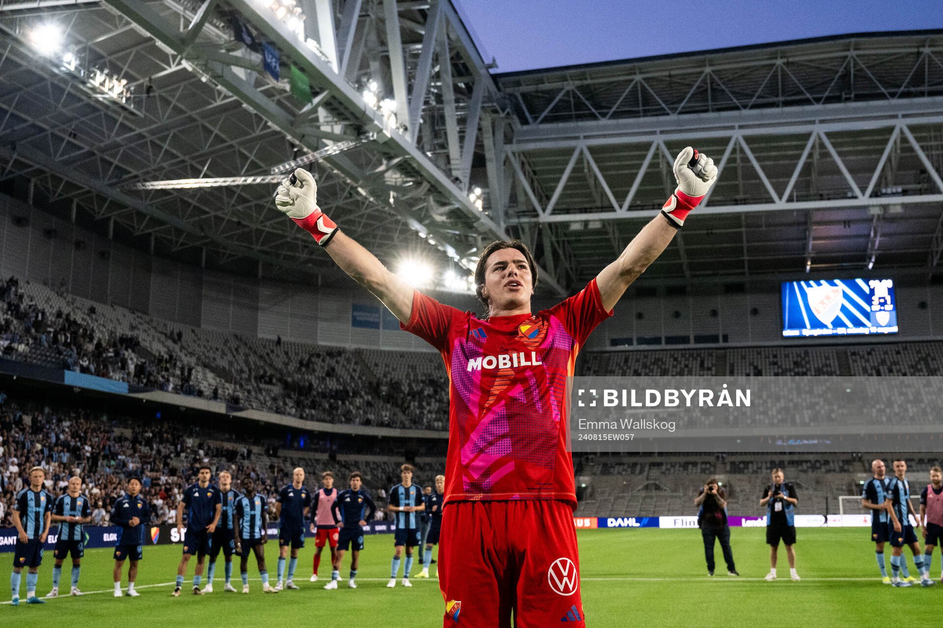 Goalkeeper Jacob Zetterström of Djurgården celebrates