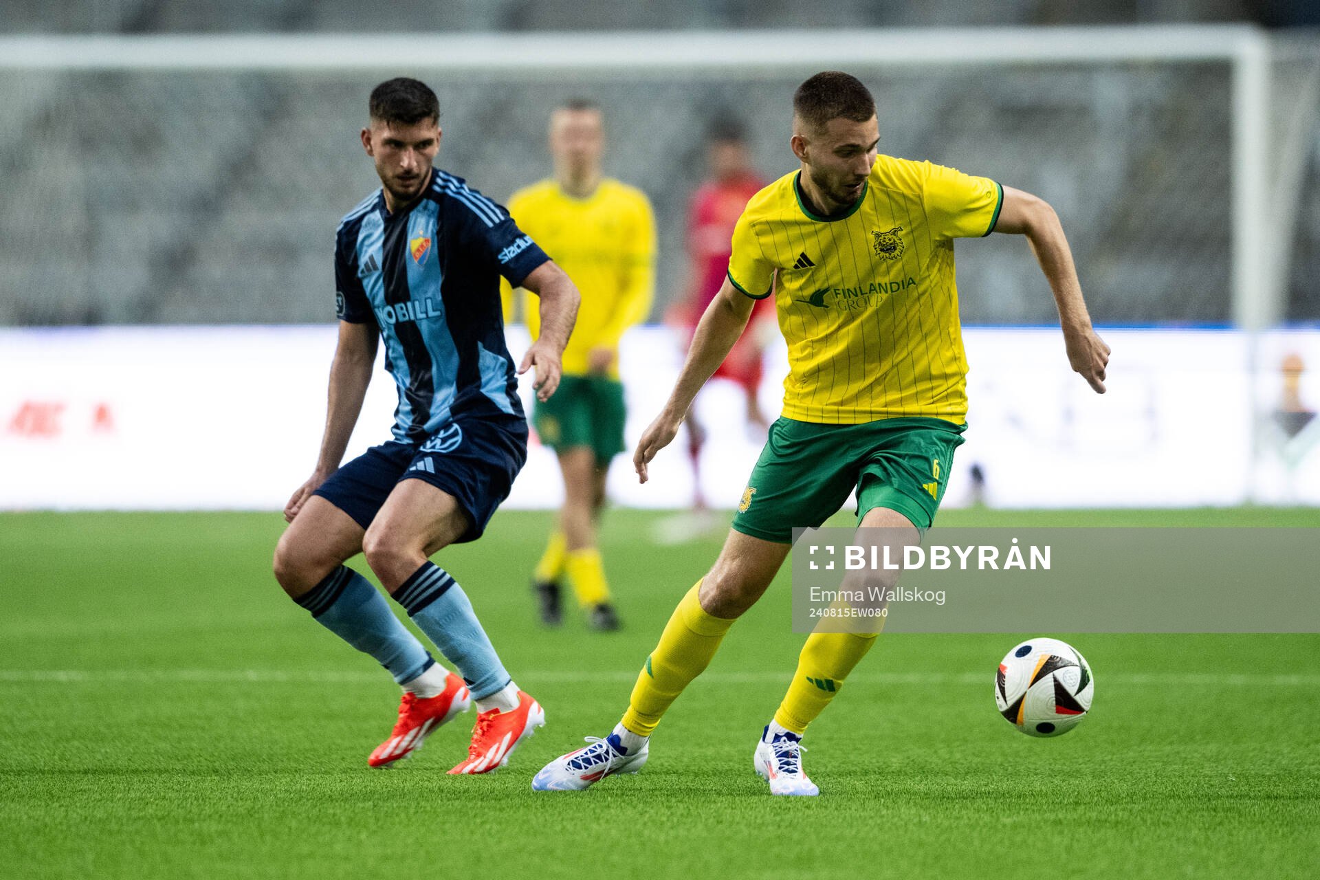 Besard Sabovic of Djurgården and Doni Arifi of Ilves during the UEFA Conference League qualification match between Djurgården and Ilves on August 15, 2024 in Stockholm.