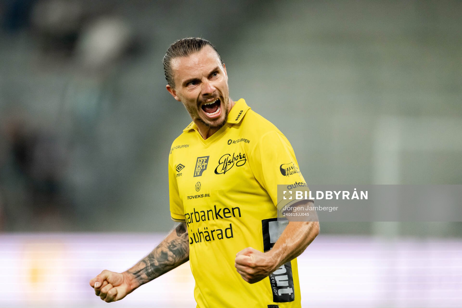 Niklas Hult of Elfsborg celebrates after the UEFA Europa League qualification match between Elfsborg and Rijeka on August 15, 2024 in Borås.