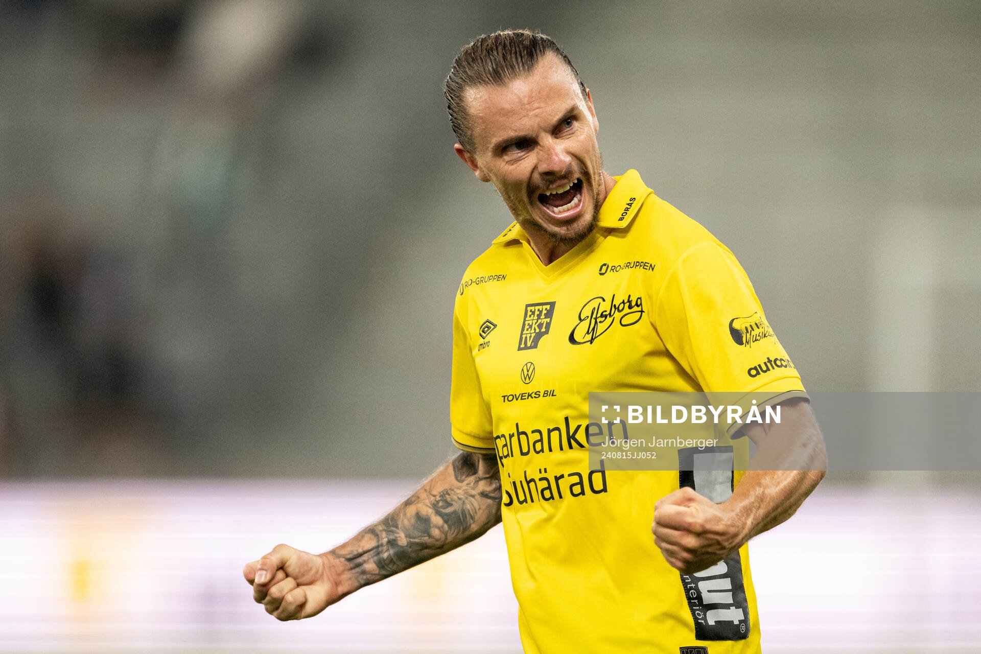 Niklas Hult of Elfsborg celebrates after the UEFA Europa League qualification match between Elfsborg and Rijeka on August 15, 2024 in Borås.