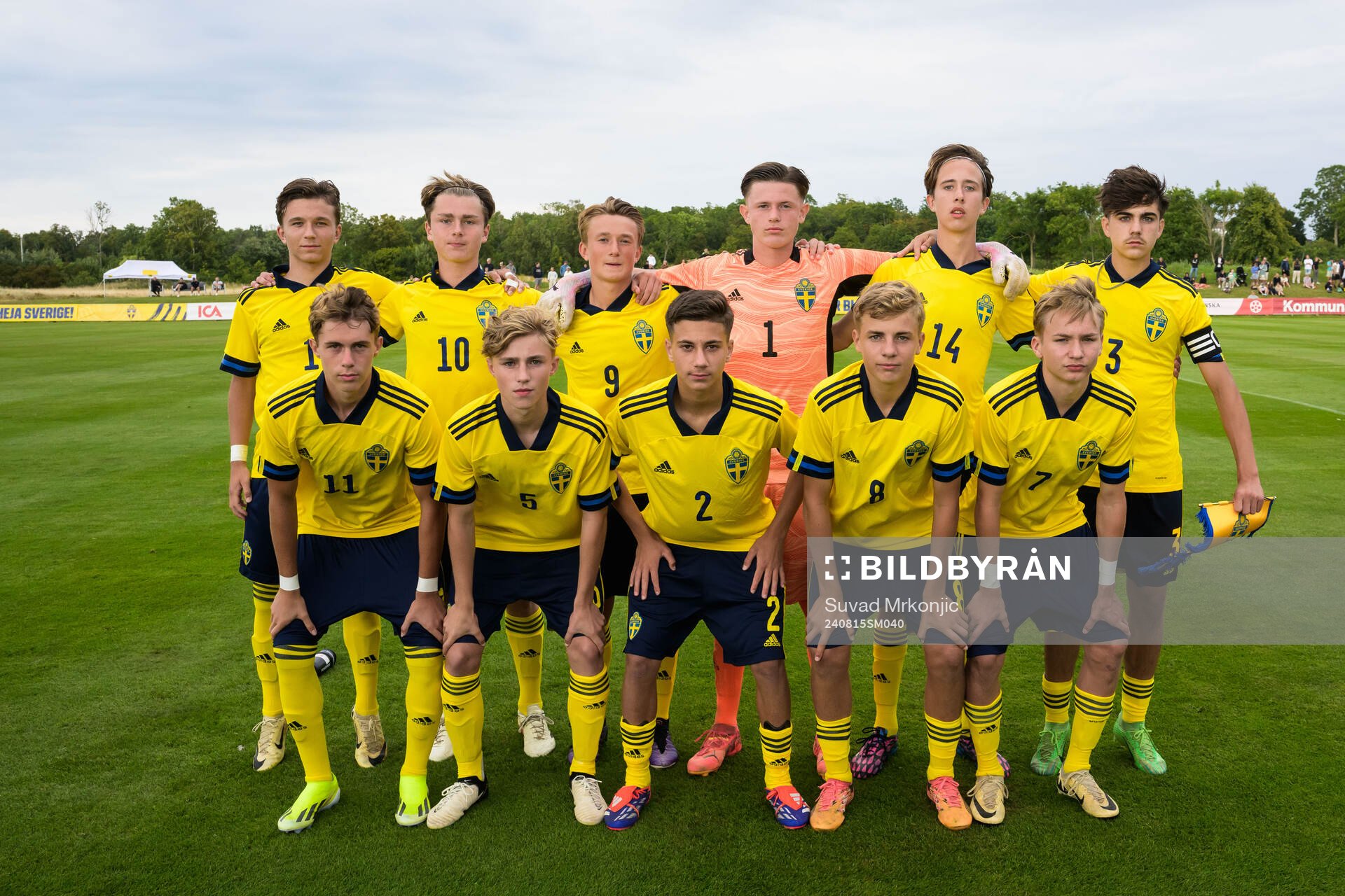 Sveriges startelva under P15 landskampen i fotboll mellan Sverige och Finland den 15 augusti 2024 i Borgholm. 