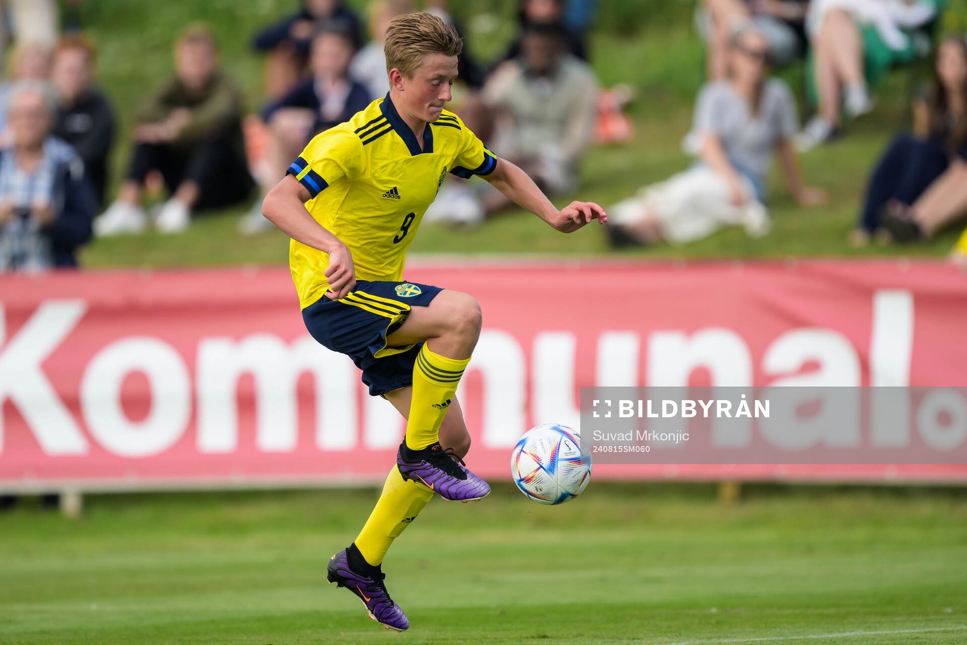 Sveriges Jakob Jensen under P15 landskampen i fotboll mellan Sverige och Finland den 15 augusti 2024 i Borgholm. 