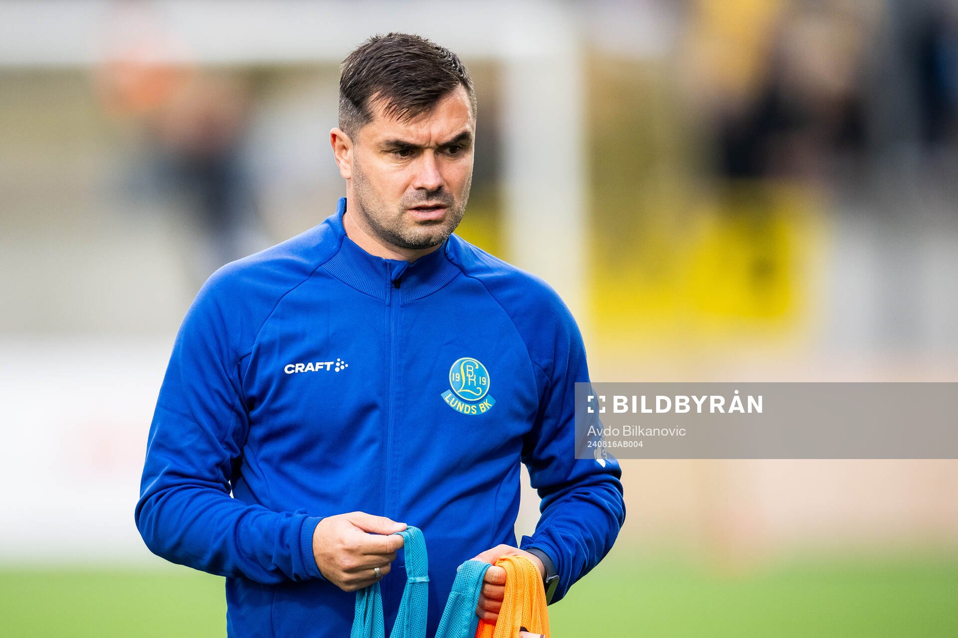 målvaktstränare Milos Sokolovic tränare Igor Arsenijevic under fotbollsmatchen i Division 1 södra mellan Lund BK och Falkenbergs FF den 16 augusti 2024 i Lund.