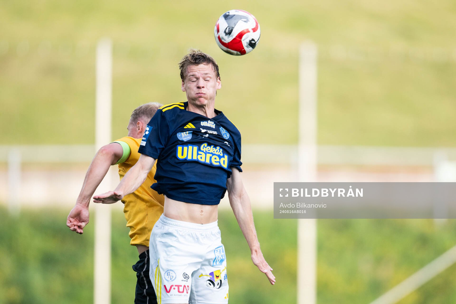 Falkenbergs FFs Melker Nilsson under fotbollsmatchen i Division 1 södra mellan Lund BK och Falkenbergs FF den 16 augusti 2024 i Lund.