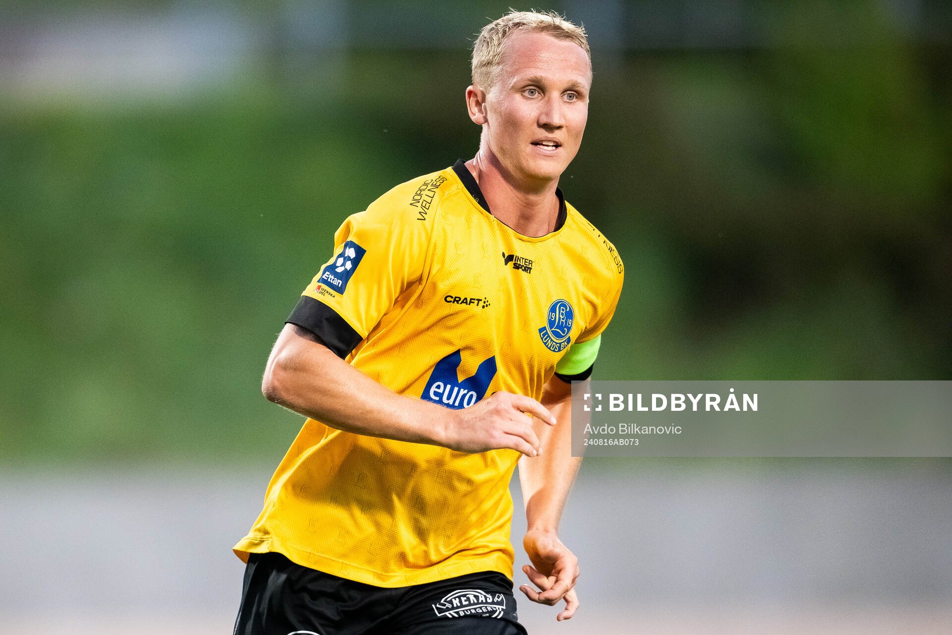 Lund BKs André Kamp under fotbollsmatchen i Division 1 södra mellan Lund BK och Falkenbergs FF den 16 augusti 2024 i Lund. 