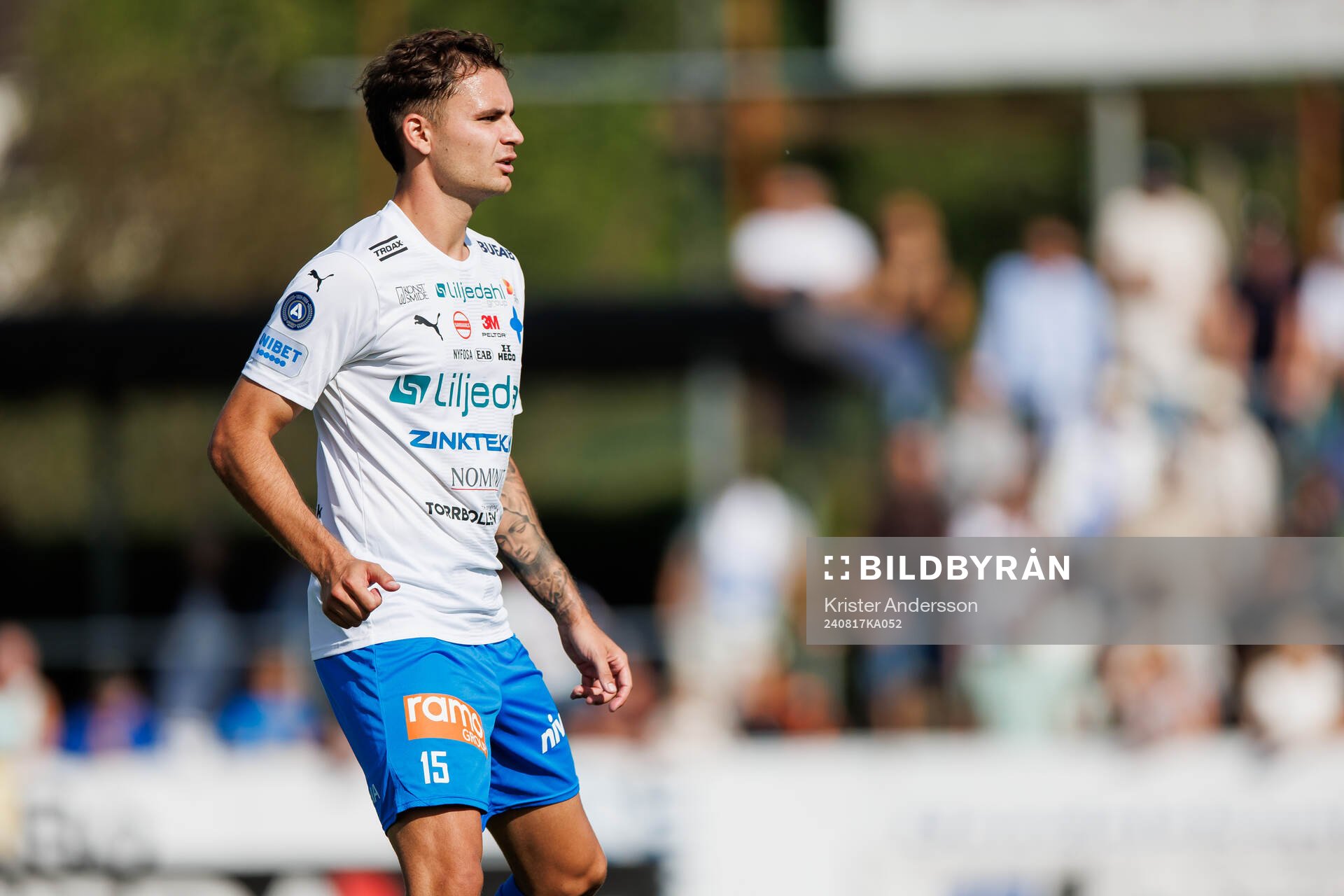 Värnamos Michael Steinwender under fotbollsmatchen i Allsvenskan mellan Värnamo och Hammarby den 17 augusti 2024 i Värnamo. 
