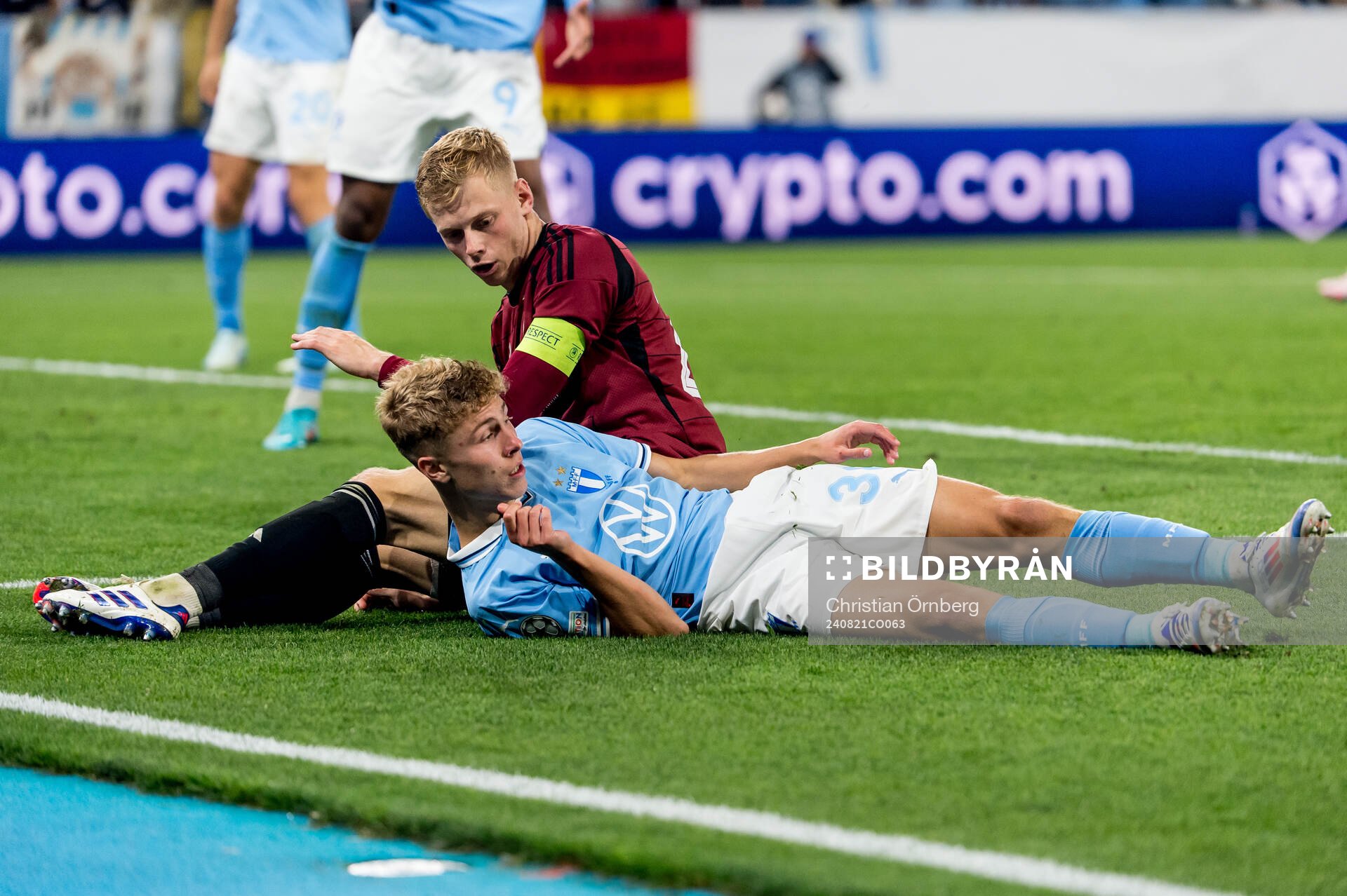 Hugo Bolin of Malmö FF and Filip Panak of Sparta Prag