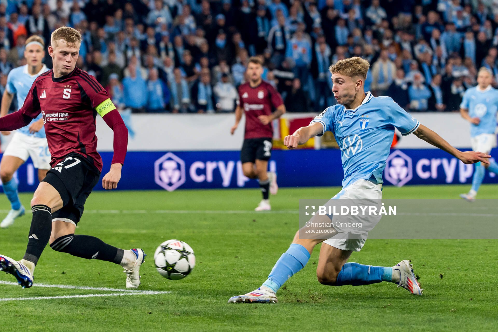 Hugo Bolin of Malmö FF and Filip Panak of Sparta Prag