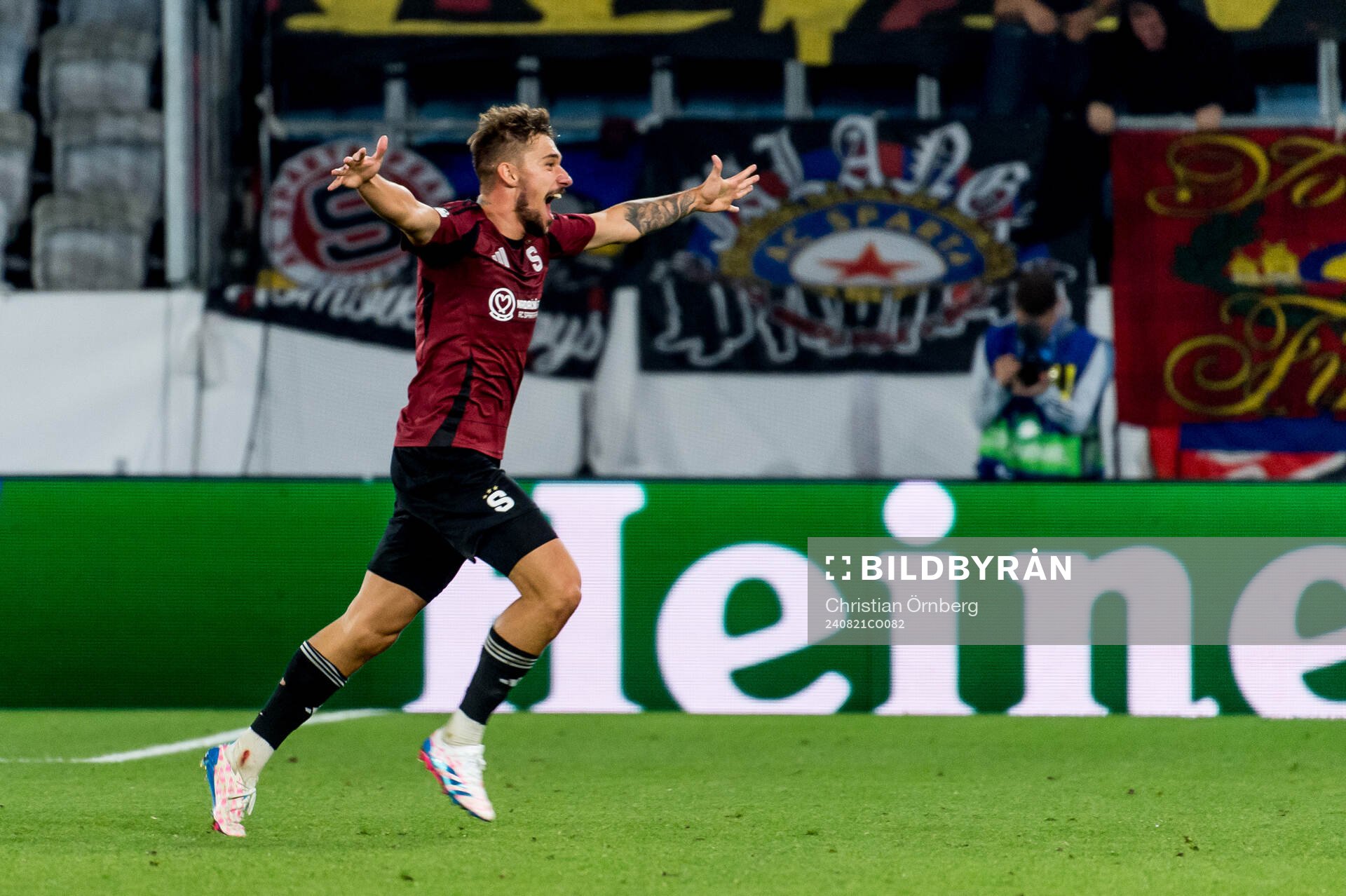 Matej Rynes of Sparta Prag celebrates