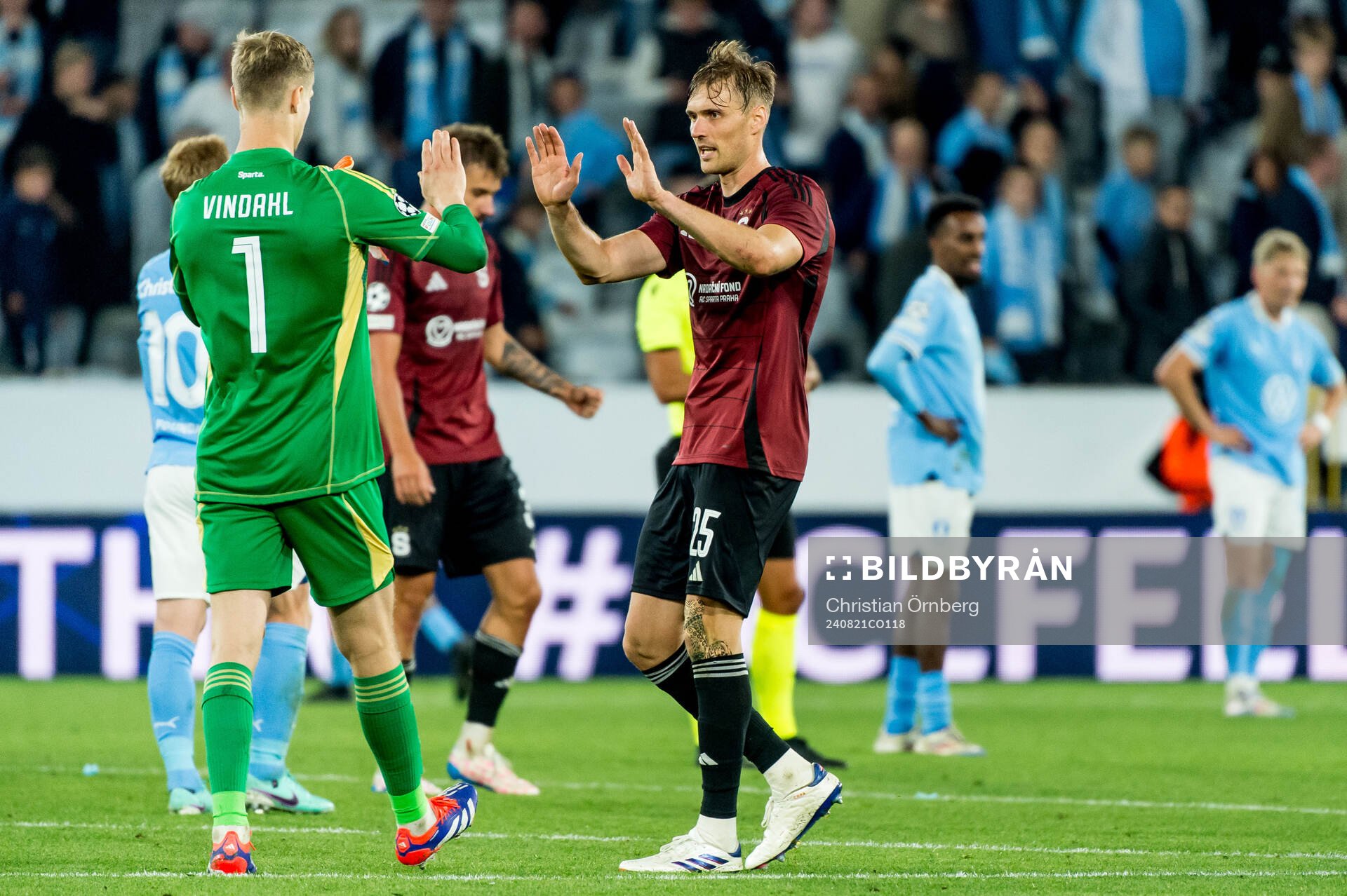 Goalkeeper Peter Vindahl and Asger Sørensen of Sparta Prag