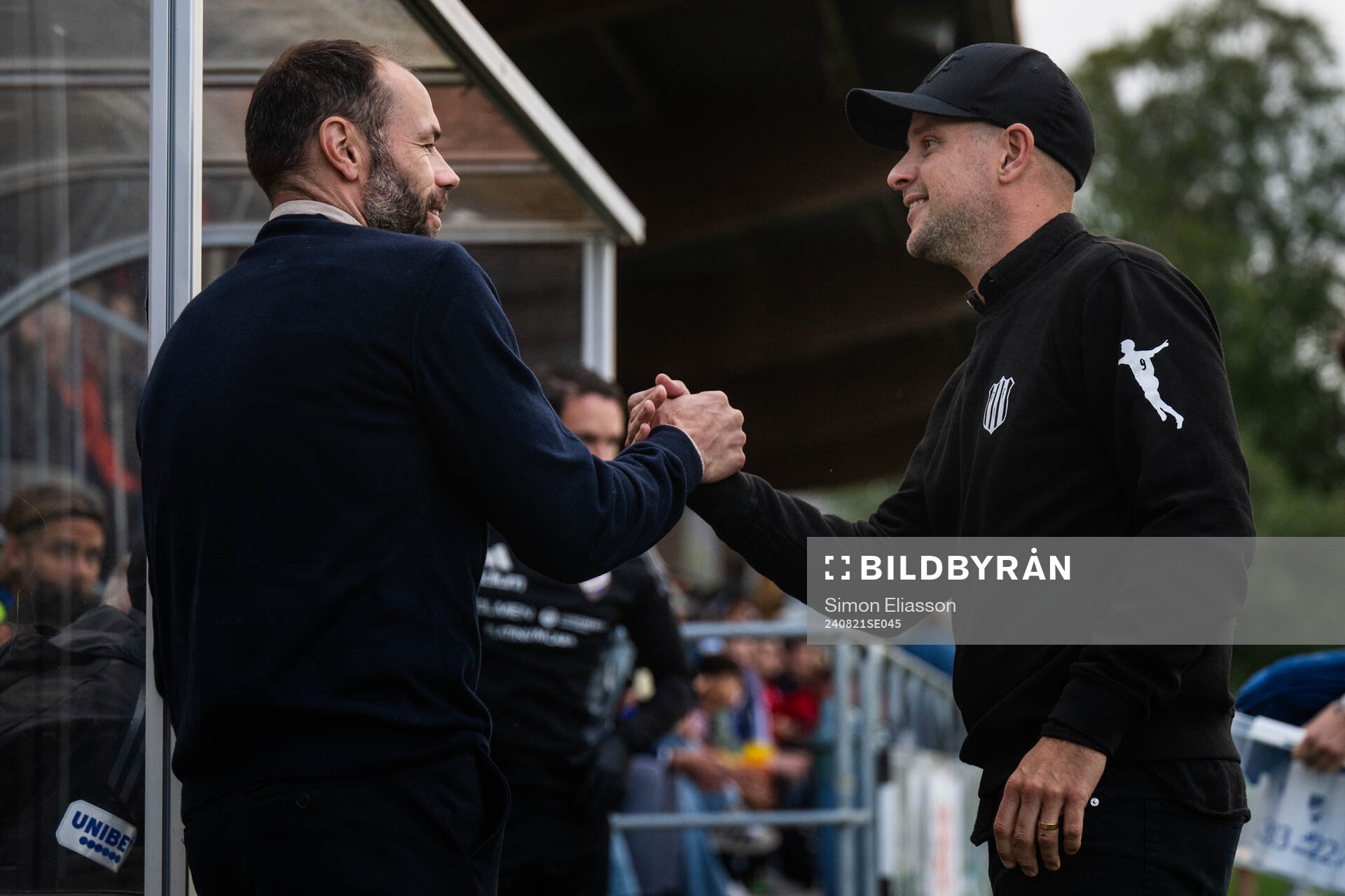 IFK Norrköpings tränare Andreas Alm och Piteås tränare Tomas Eriksson inför fotbollsmatchen i Svenska Cupen mellan Piteå och IFK Norrköping den 21 augusti 2024 i Piteå.
