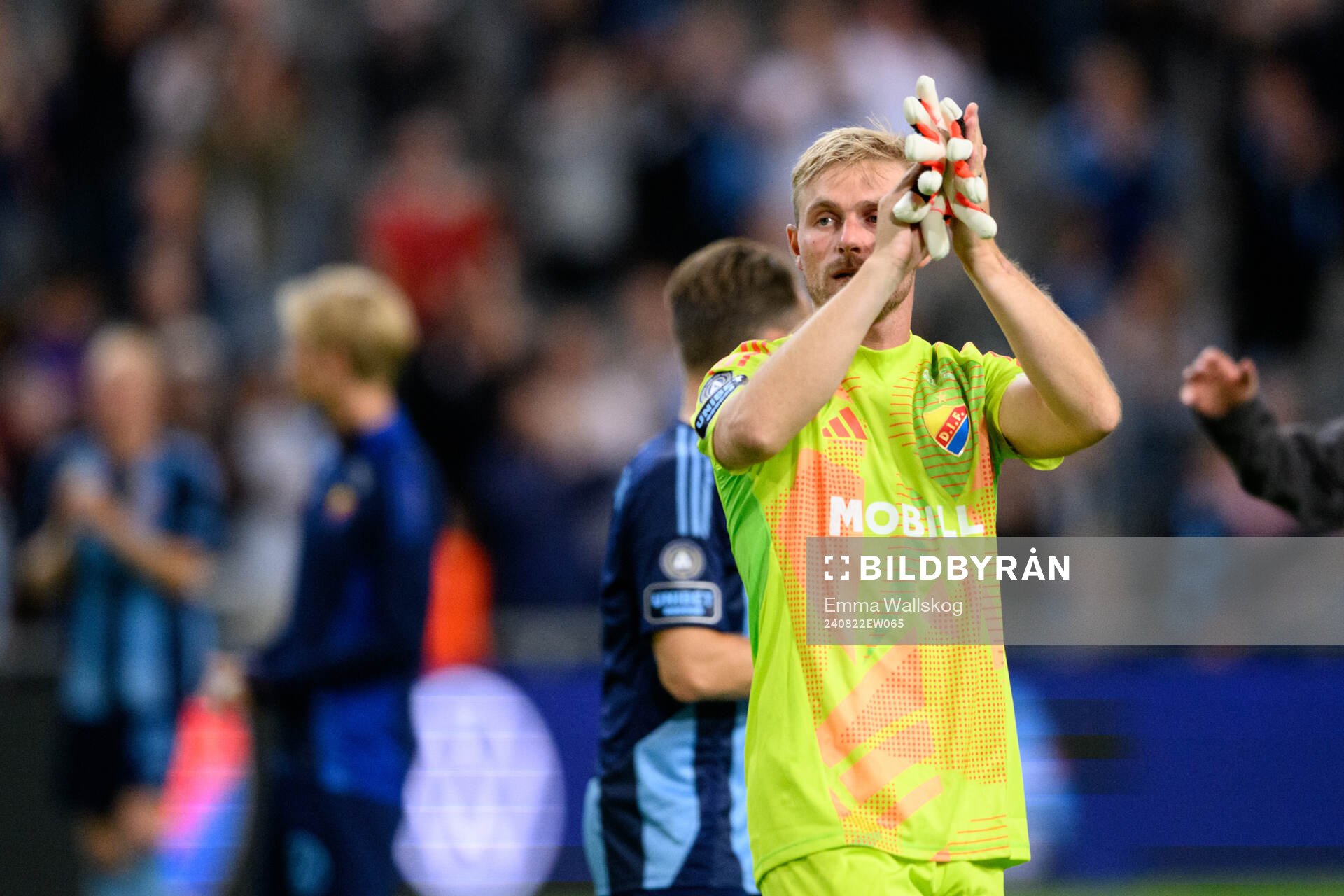Goalkeeper Jacob Rinne of Djurgården celebrates