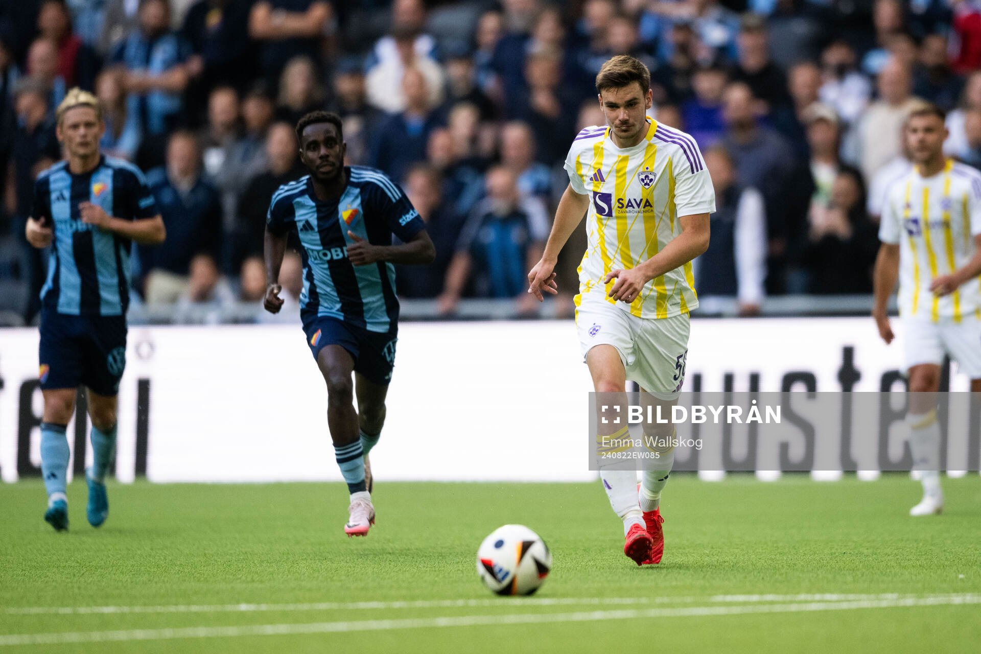 Lan Vidmar of Maribor during the UEFA Conference League play-off match between Djurgården and NK Maribor on August 22, 2024 in Stockholm. 