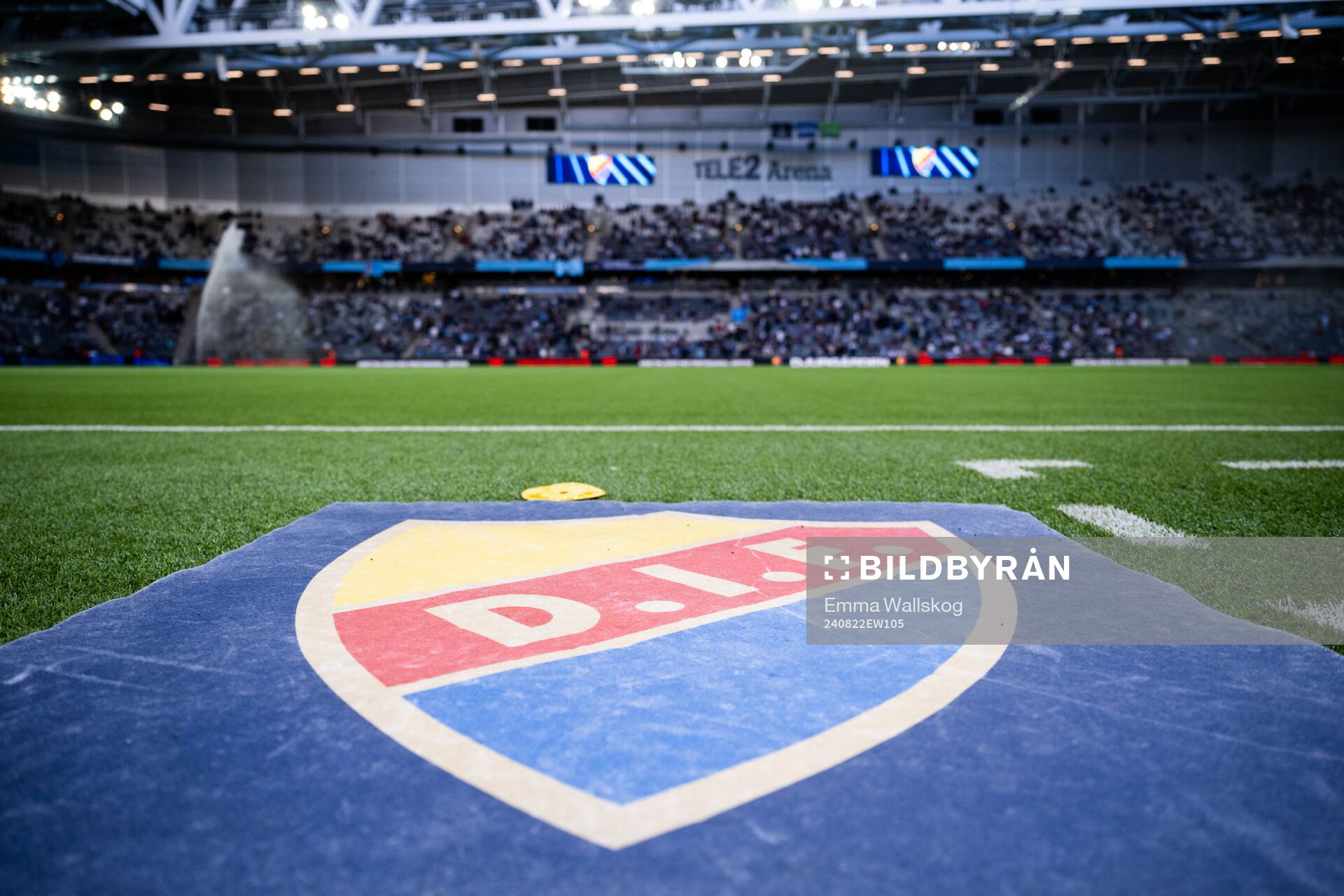 The logotype of Djurgården ahead of the UEFA Conference League play-off match between Djurgården and NK Maribor on August 22, 2024 in Stockholm. 