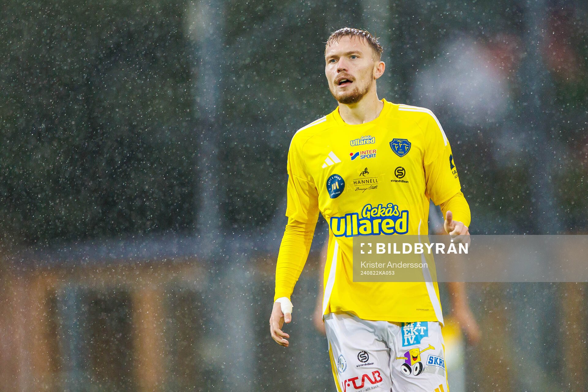 Falkenbergs Hugo Tilly under fotbollsmatchen i Svenska Cupen mellan Falkenberg och Landskrona den 22 augusti 2024 i Falkenberg. 