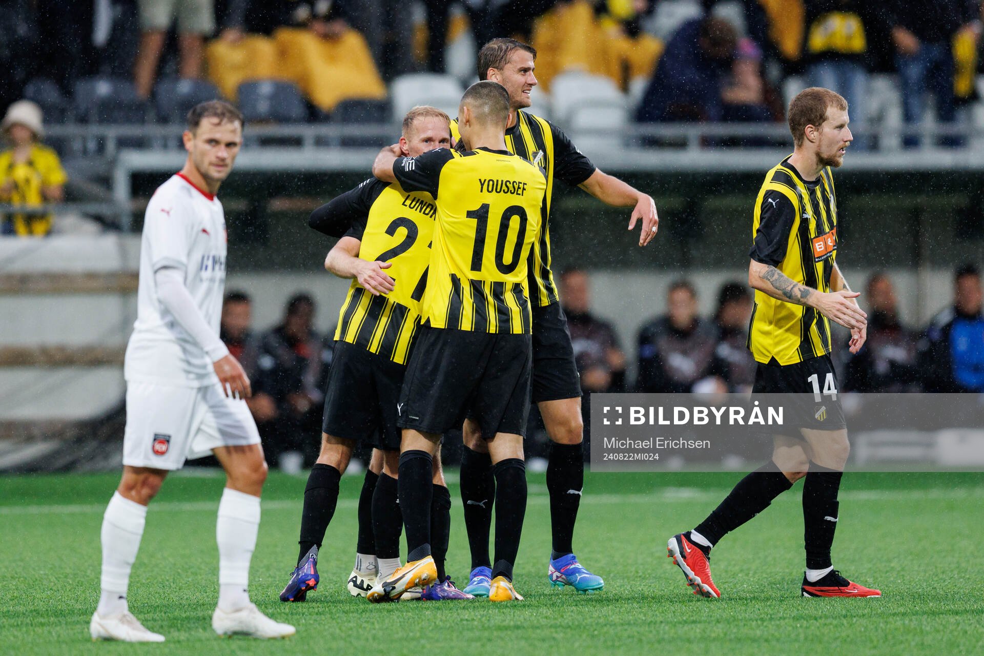 Mikkel Rygaard Jensen of Häcken celebrates after 1-1 during the UEFA Conference League between Häcken and Heidenheim on August 22, 2024 in Göteborg.
