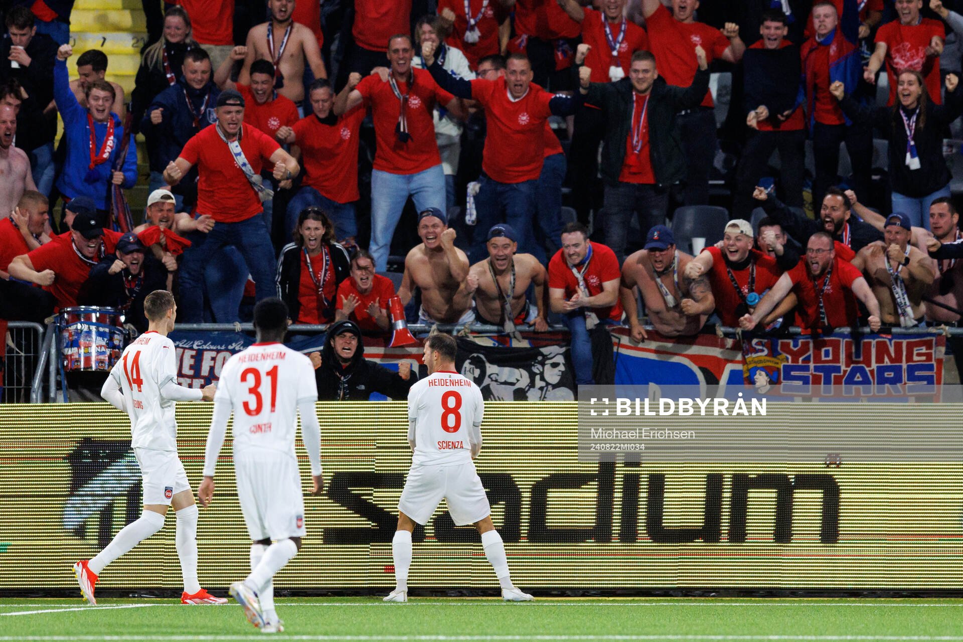 Leo Scienza of Heidenheim celebrates after 1-2 during the UEFA Conference League between Häcken and Heidenheim on August 22, 2024 in Göteborg.