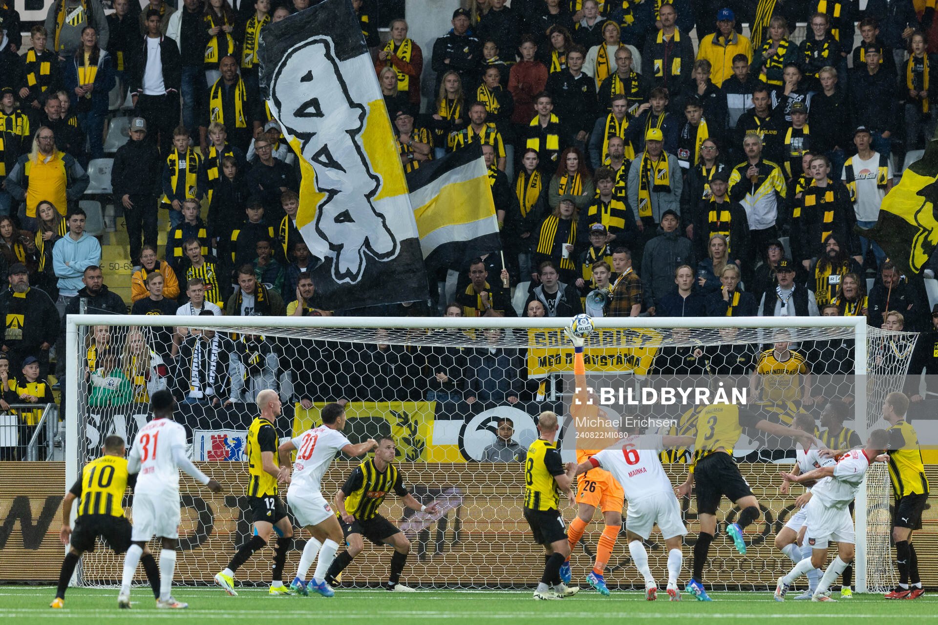 Goalkeeper Peter Abrahamsson of Häcken with a save