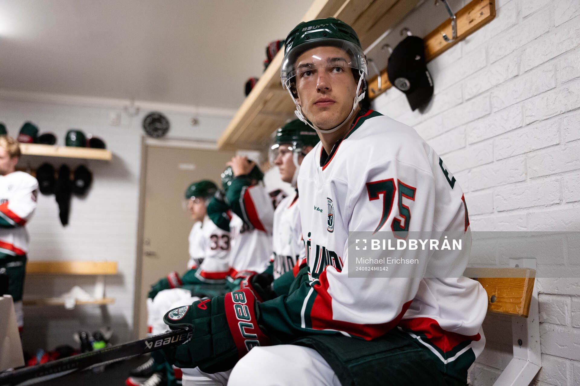 Frölundas David Edstrom innan ishockeymatchen i Strömstad