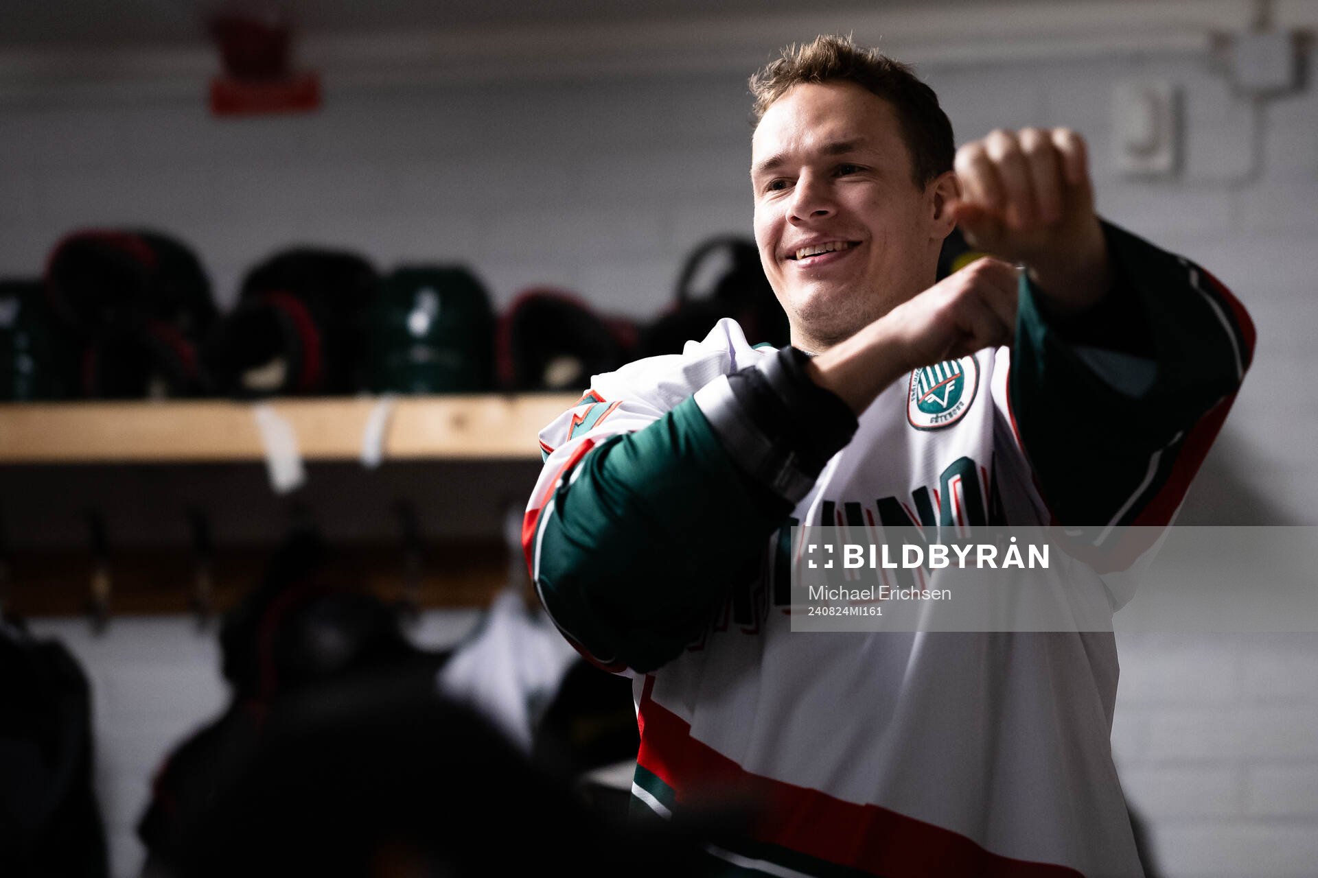Frölundas Tom Nilsson innan ishockeymatchen i Strömstad