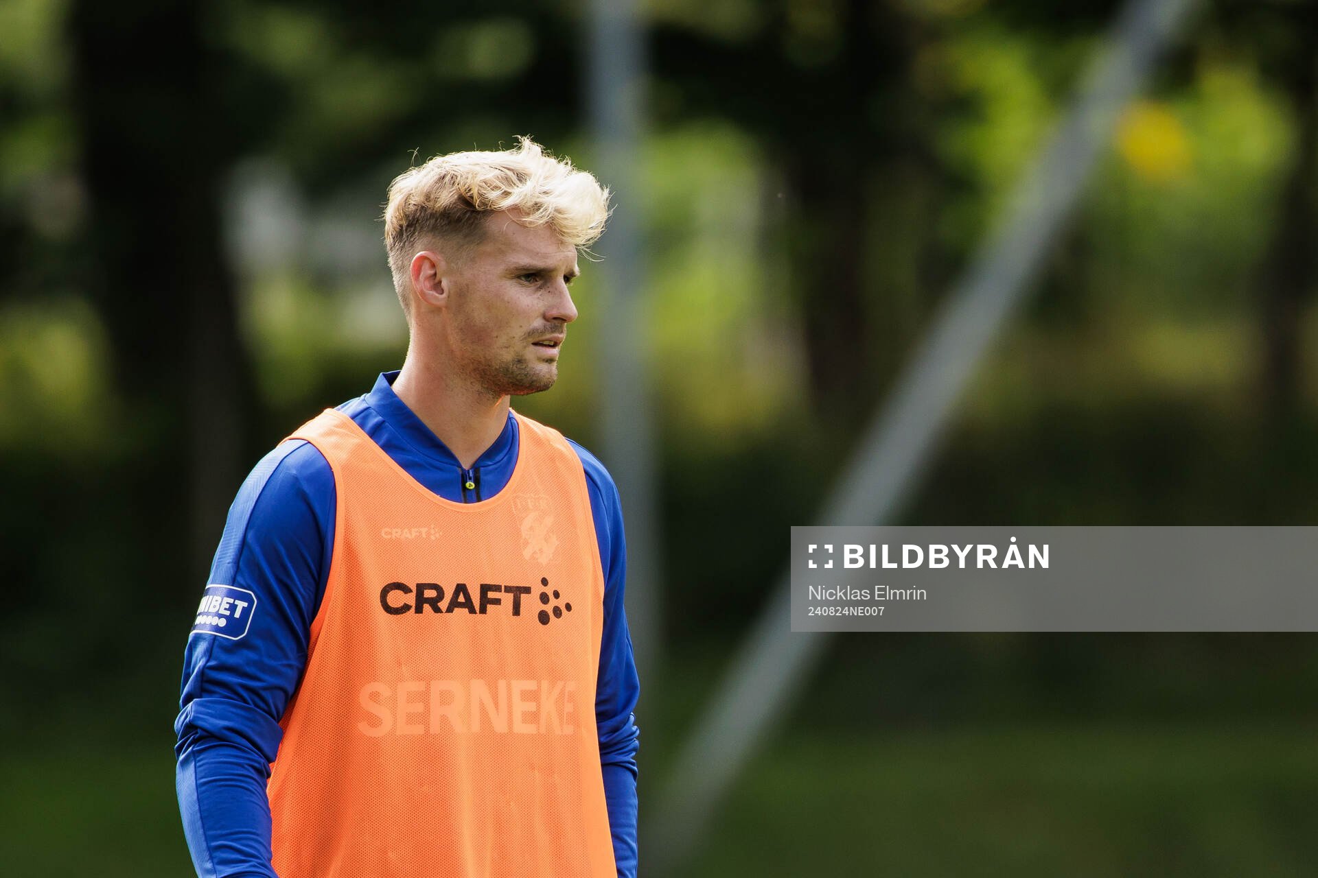 Nikolai Baden under en träning med det allsvenska fotbollslaget IFK Göteborg den 24 augusti 2024 i Göteborg. 