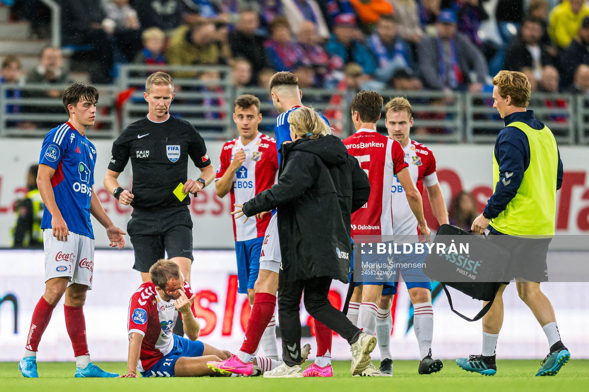 Julius Friberg Skaug of Lyn with an injury