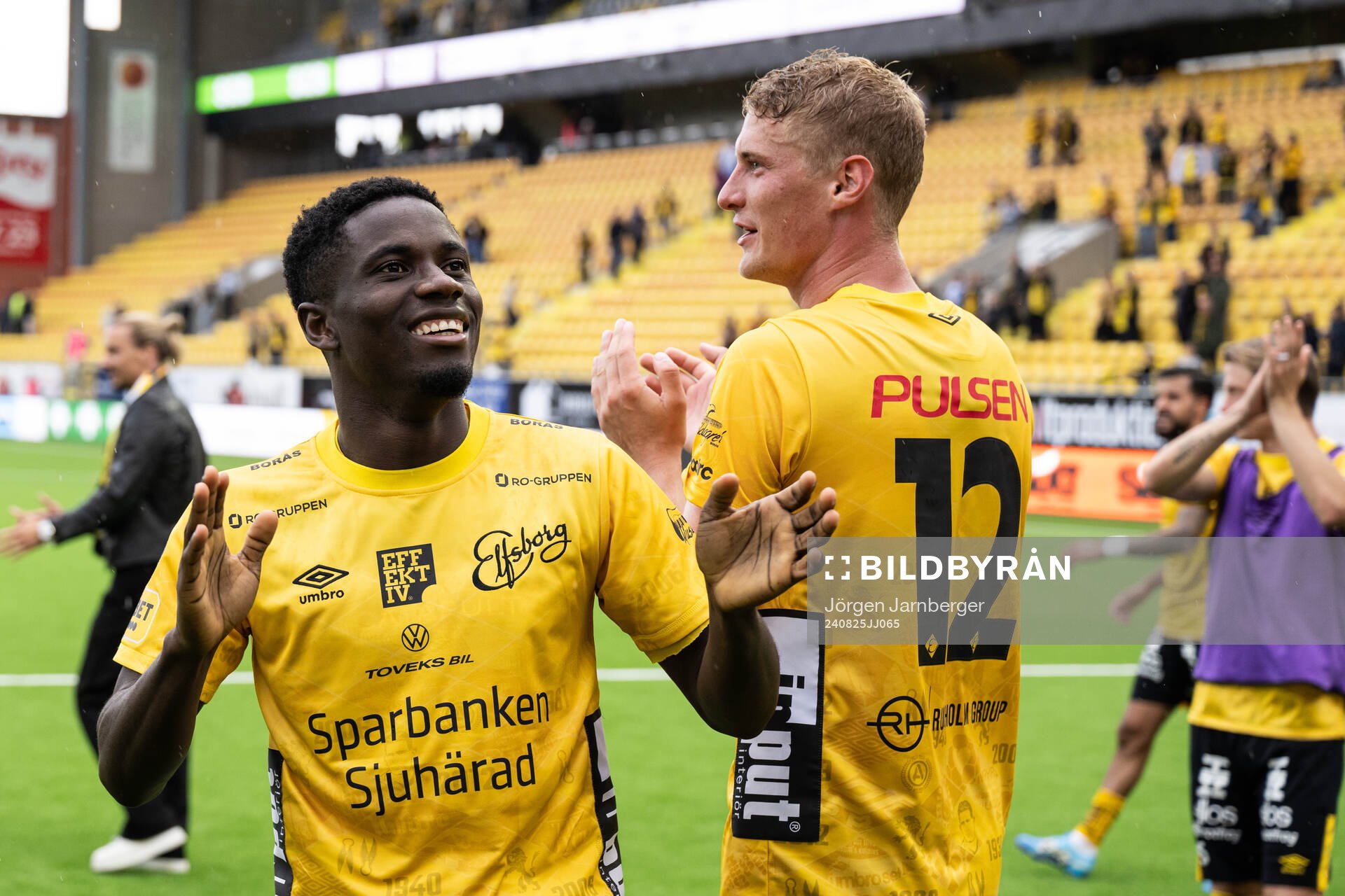 Elfsborgs Michael Baidoo jublar efter fotbollsmatchen i Allsvenskan mellan Elfsborg och IFK Göteborg den 25 augusti 2024 i Borås. 