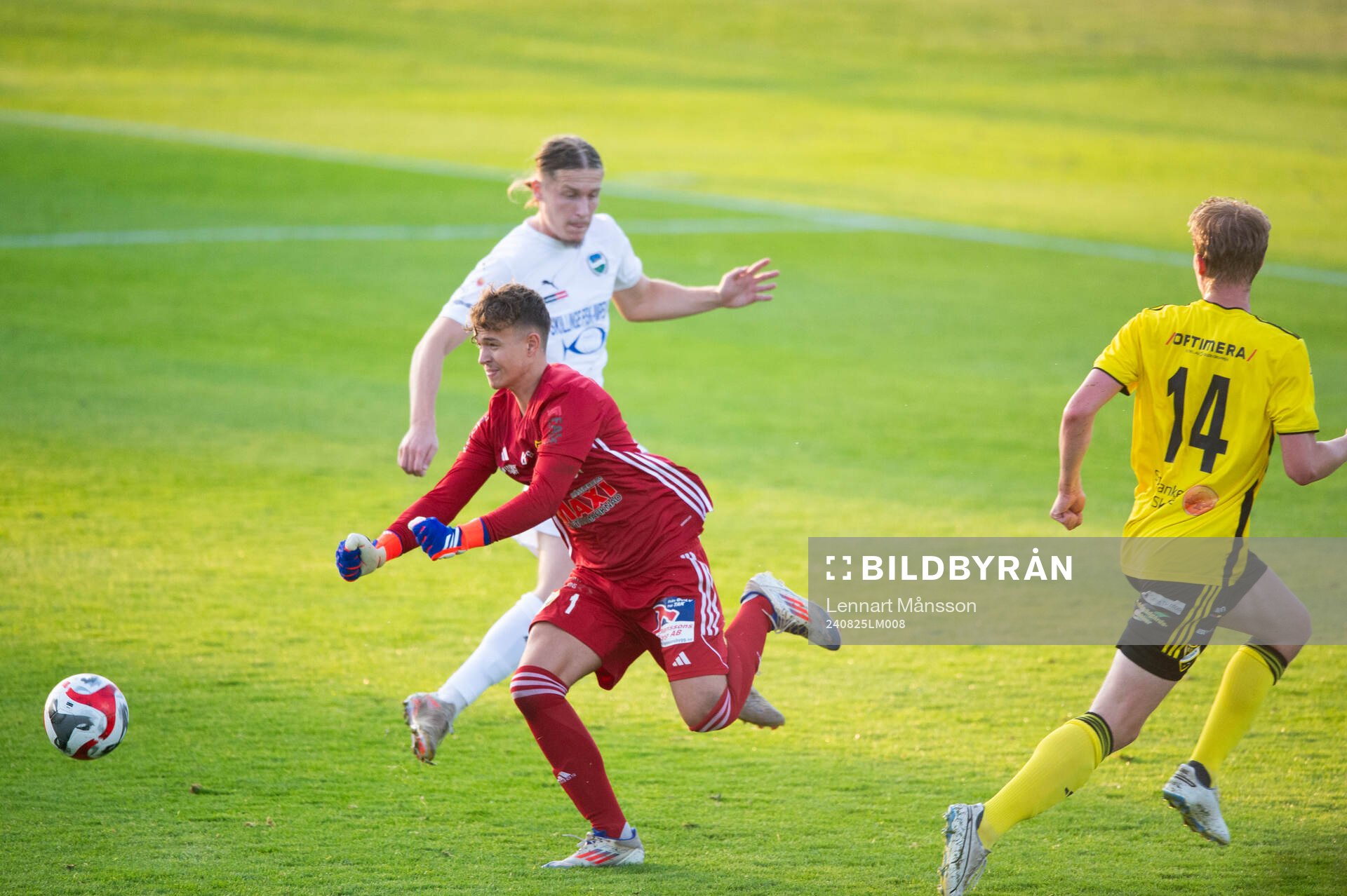 IFK Hässleholms 18-årige målvakt Alve Lind i matchen i division 2 mellan IFK Hässleholm och Österlens FF 26 augusti 2024.