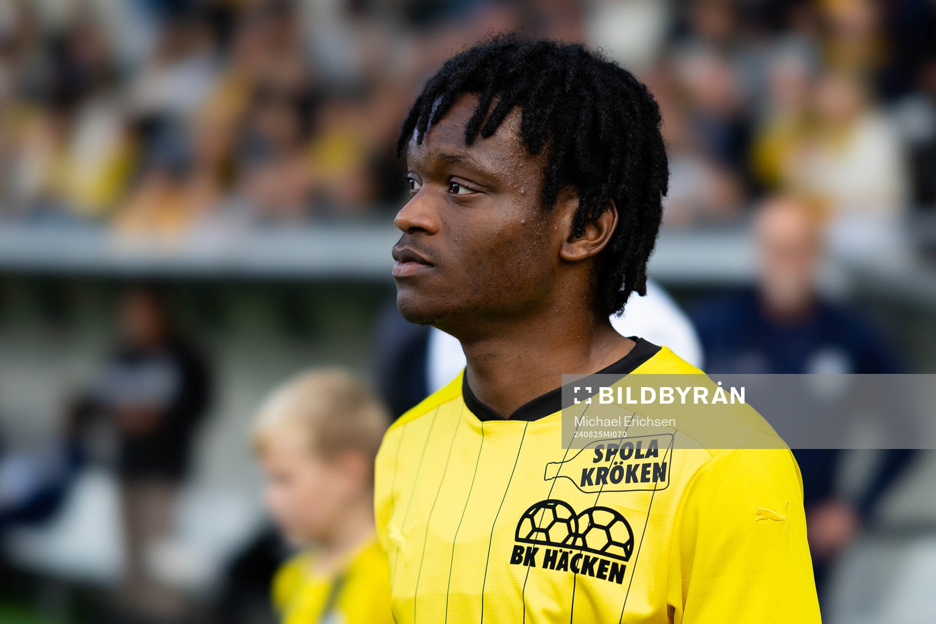 Häckens Jeremy Agbonifo innan fotbollsmatchen i