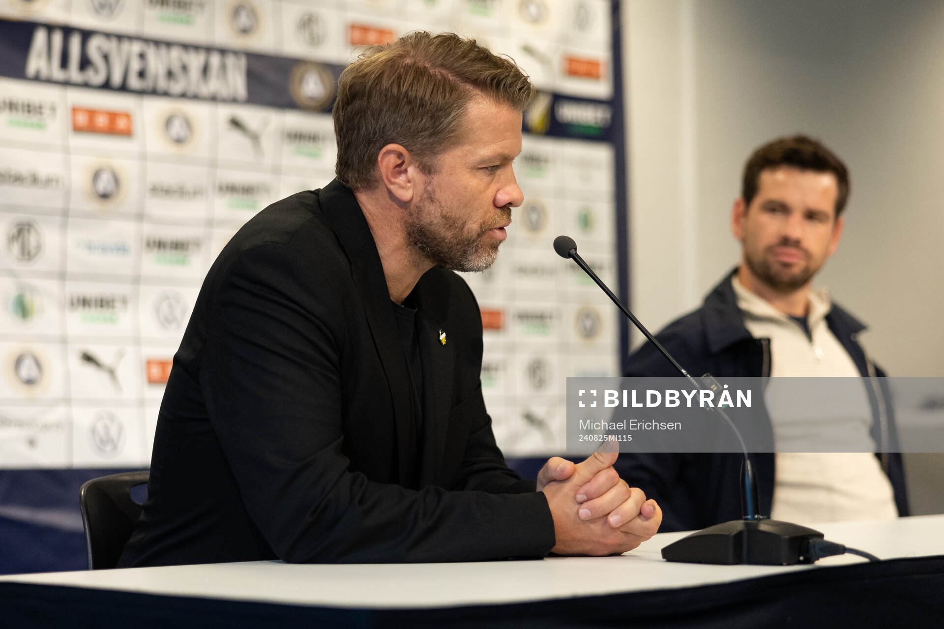 Häckens tränare Pål Arne Johansen på presskonferensen efter fotbollsmatchen i Allsvenskan mellan Häcken och Värnamo den 25 augusti 2024 i Göteborg.