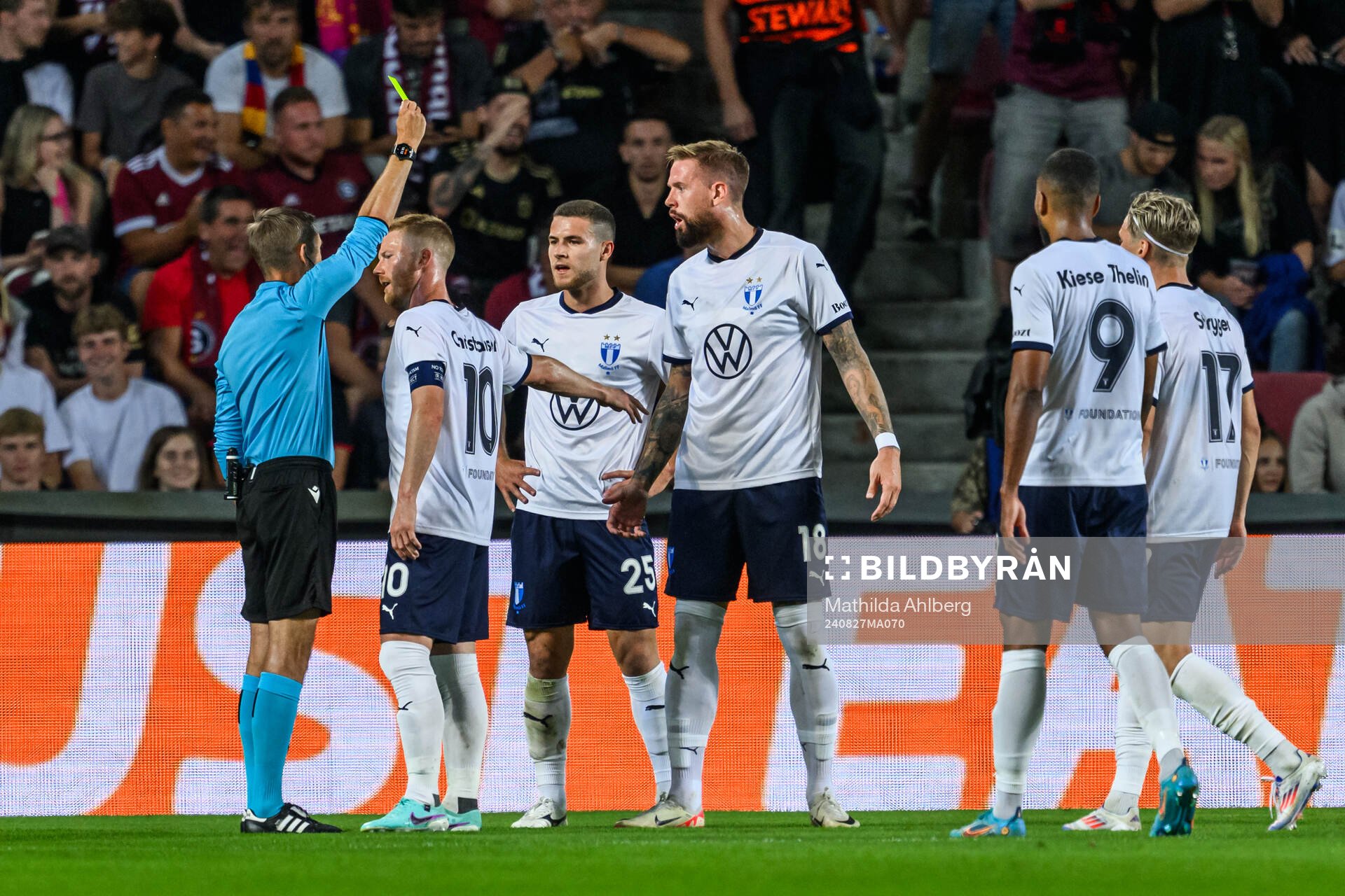 Pontus Jansson of Malmö FF is shown a yellow card