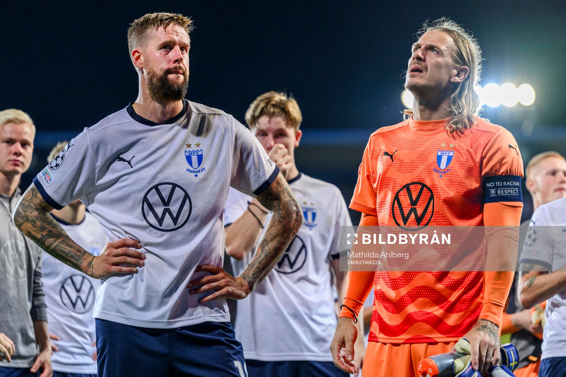 Pontus Jansson and goalkeeper Johan Dahlin of Malmö FF