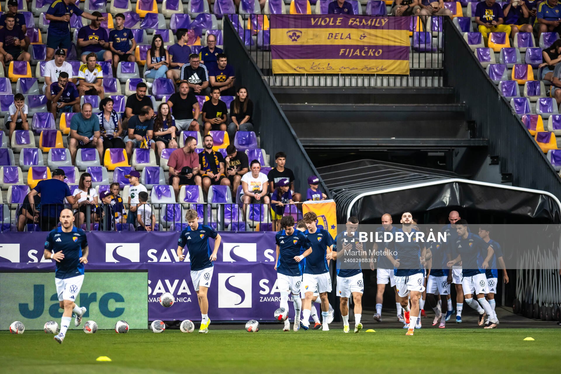 Players of Djurgården at warm up ahead of the UEFA Conference League football match between Maribor and Djurgården on August 29, 2024 in Maribor.