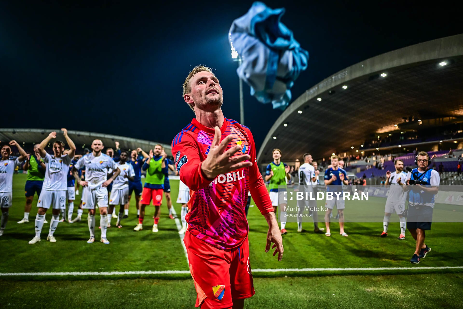 Goalkeeper Jacob Rinne of Djurgården celebrates