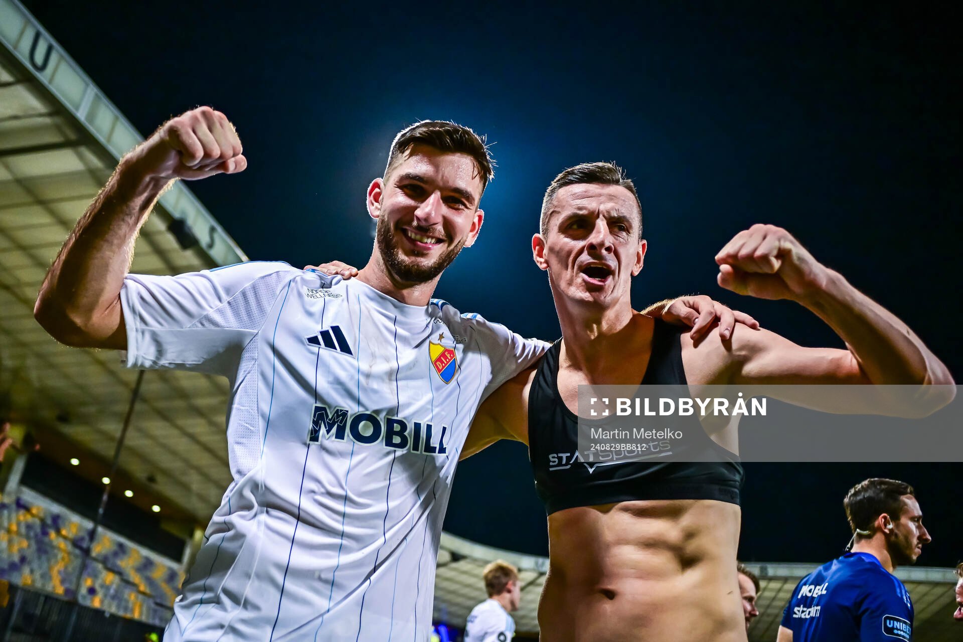 Besard Sabovic and Haris Radetinac of Djurgården celebrate