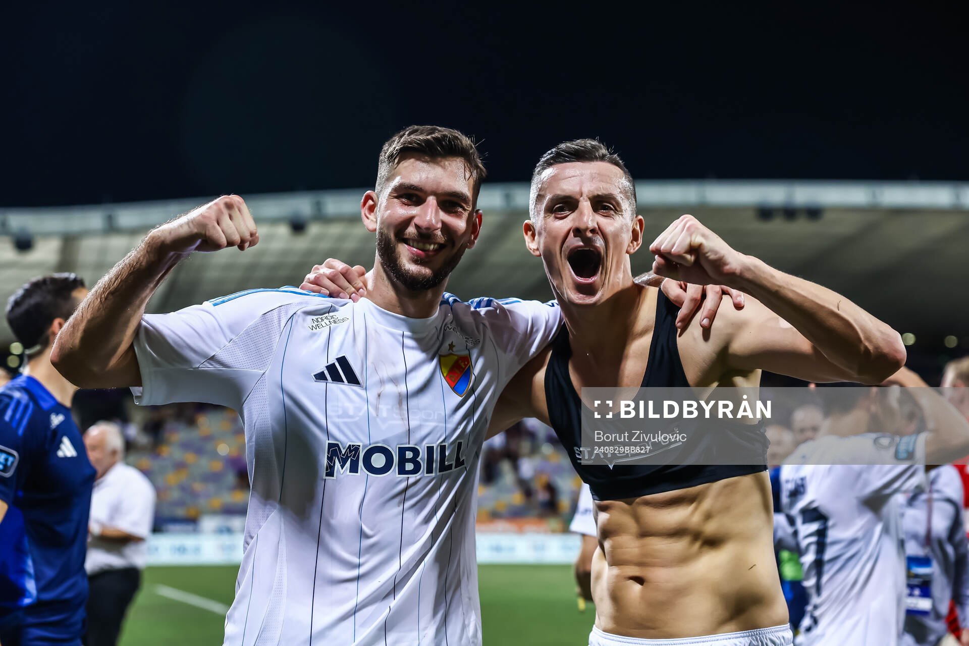 Besard Sabovic and Haris Radetinac of Djurgården celebrate