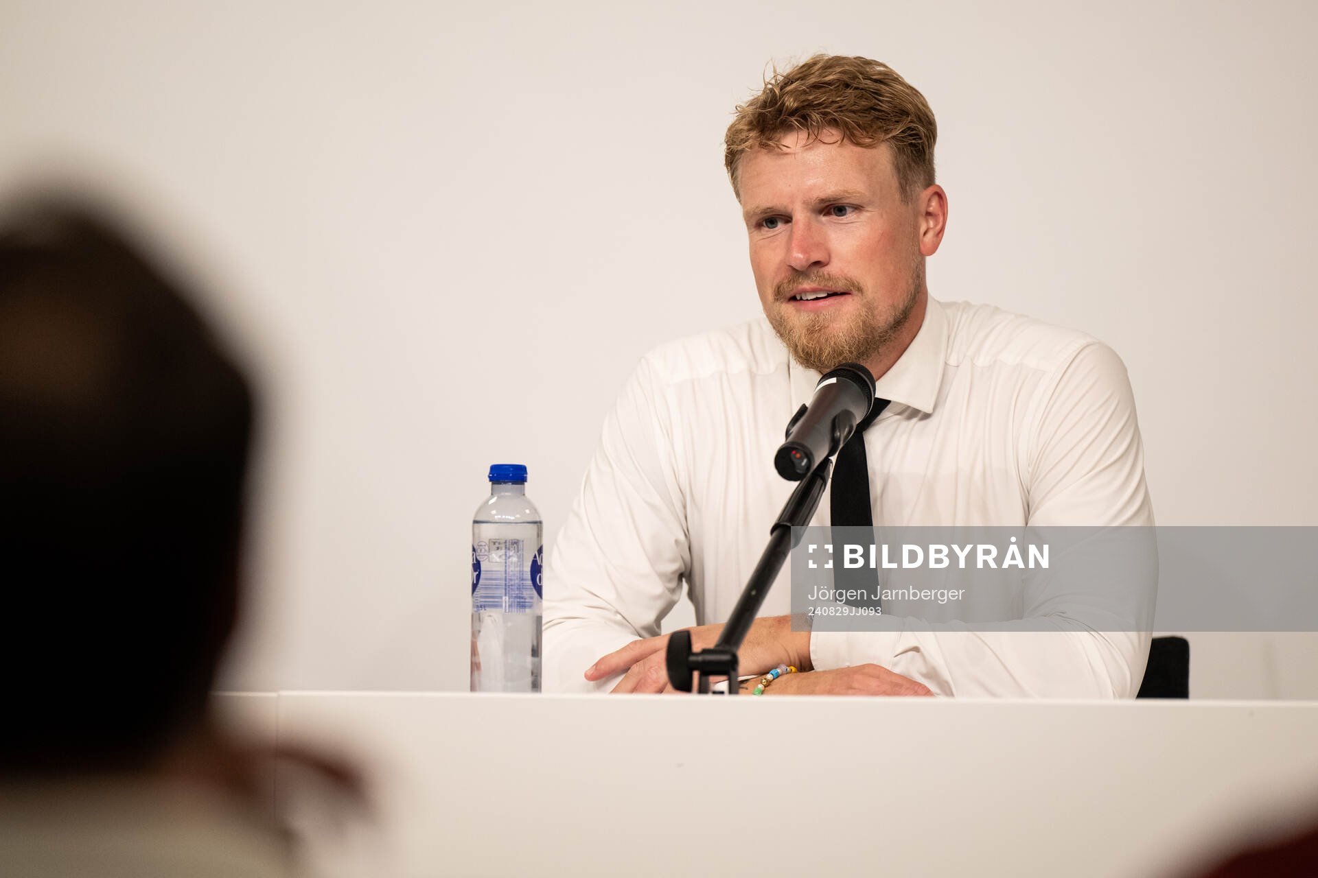 Manager Oscar Hiljemark of Elfsborg during the press conference after the UEFA Europa League playoff between Elfsborg and Molde on August 29, 2024 in Borås.