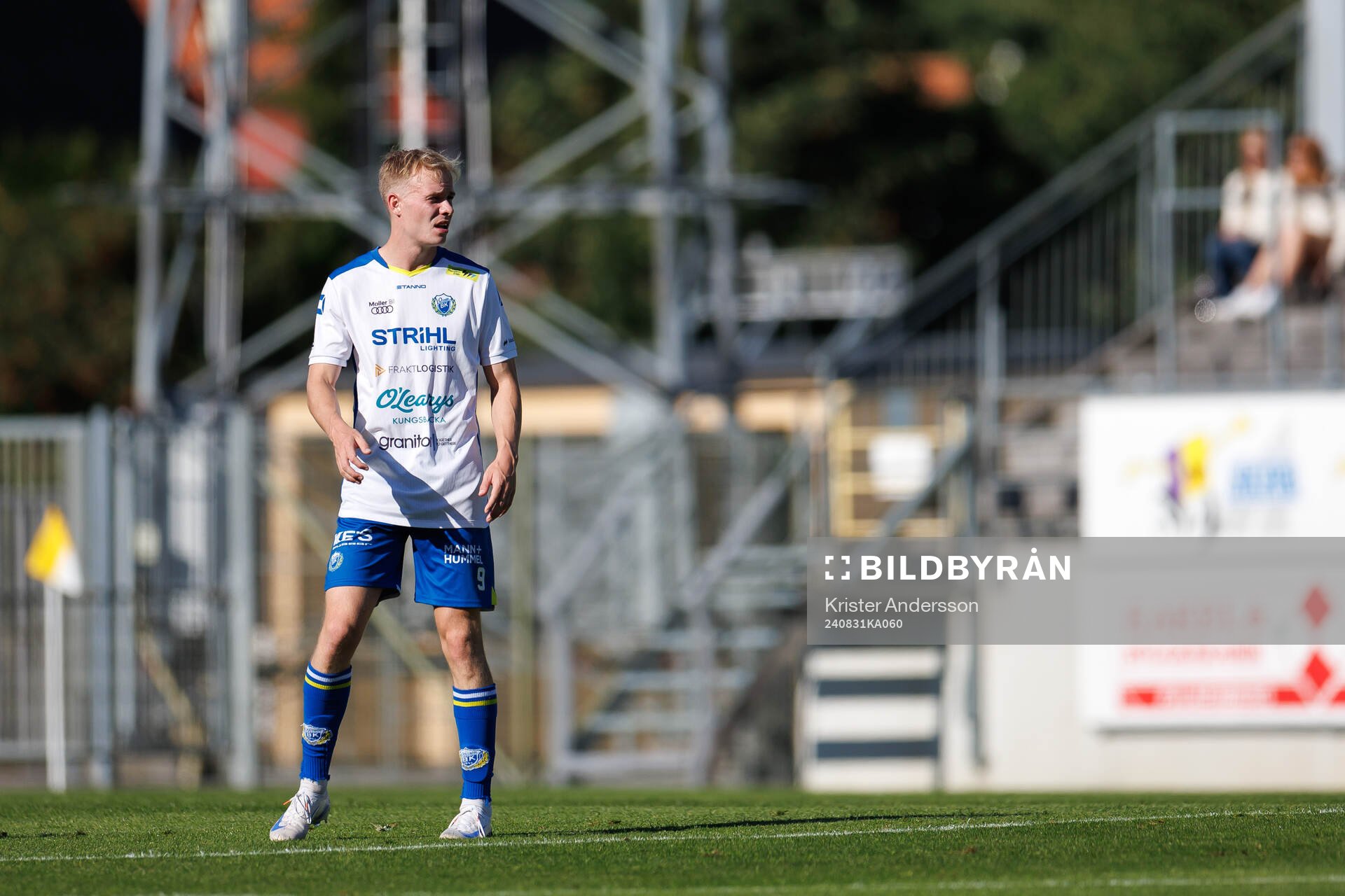 Onsalas Victor Andersson under fotbollsmatchen i Ettan södra mellan Falkenberg och Onsala den 31 augusti 2024 i Falkenberg. 