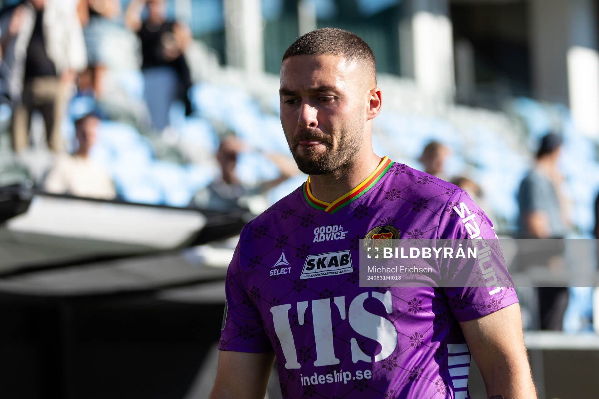 GAIS målvakt Mergim Krasniqi efter fotbollsmatchen i Allsvenskan mellan GAIS och Kalmar den 31 augusti 2024 i Göteborg. 