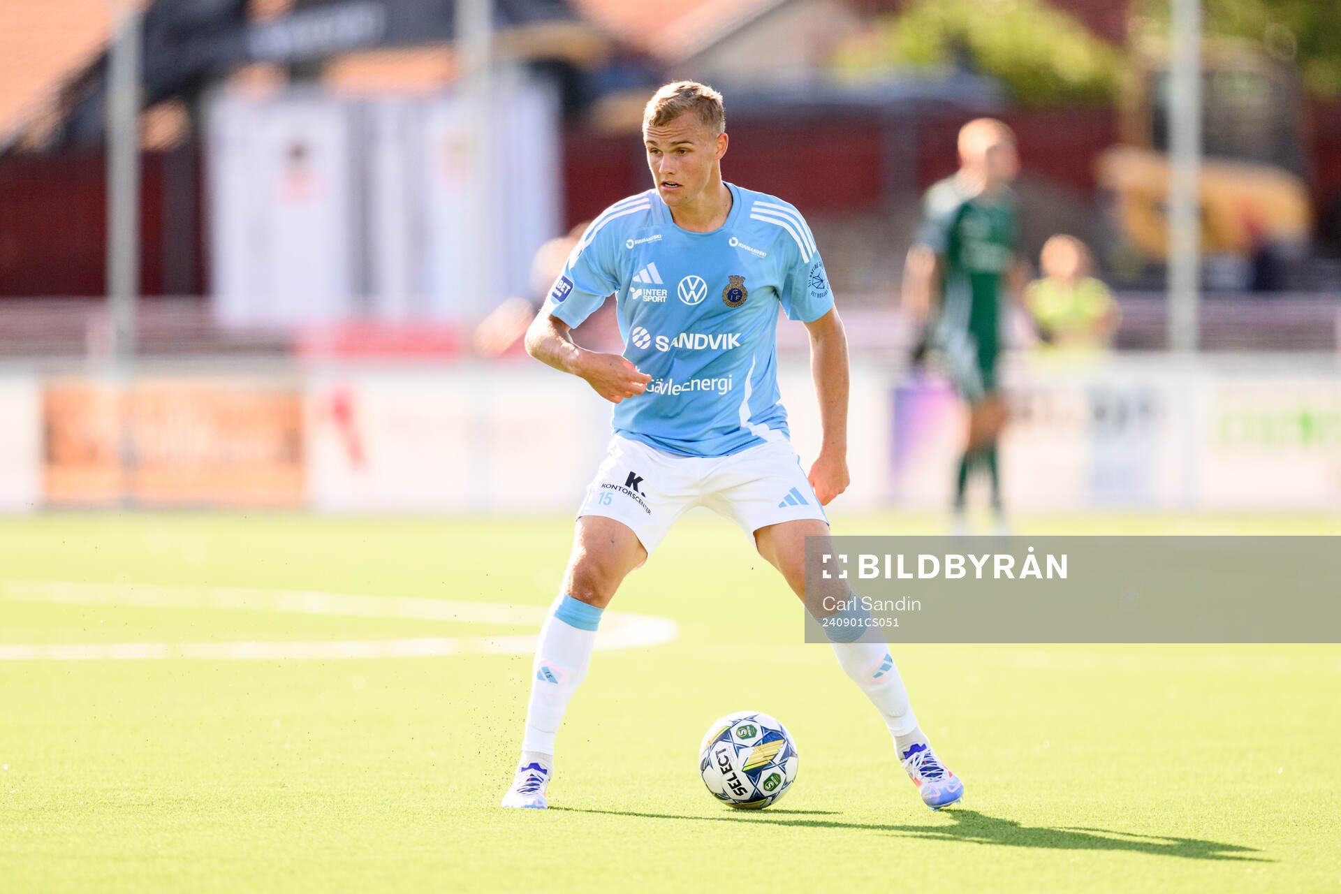 Gefles Gustav Friberg under fotbollsmatchen i Superettan mellan Skövde AIK och Gefle den 1 september 2024 i Skövde. 