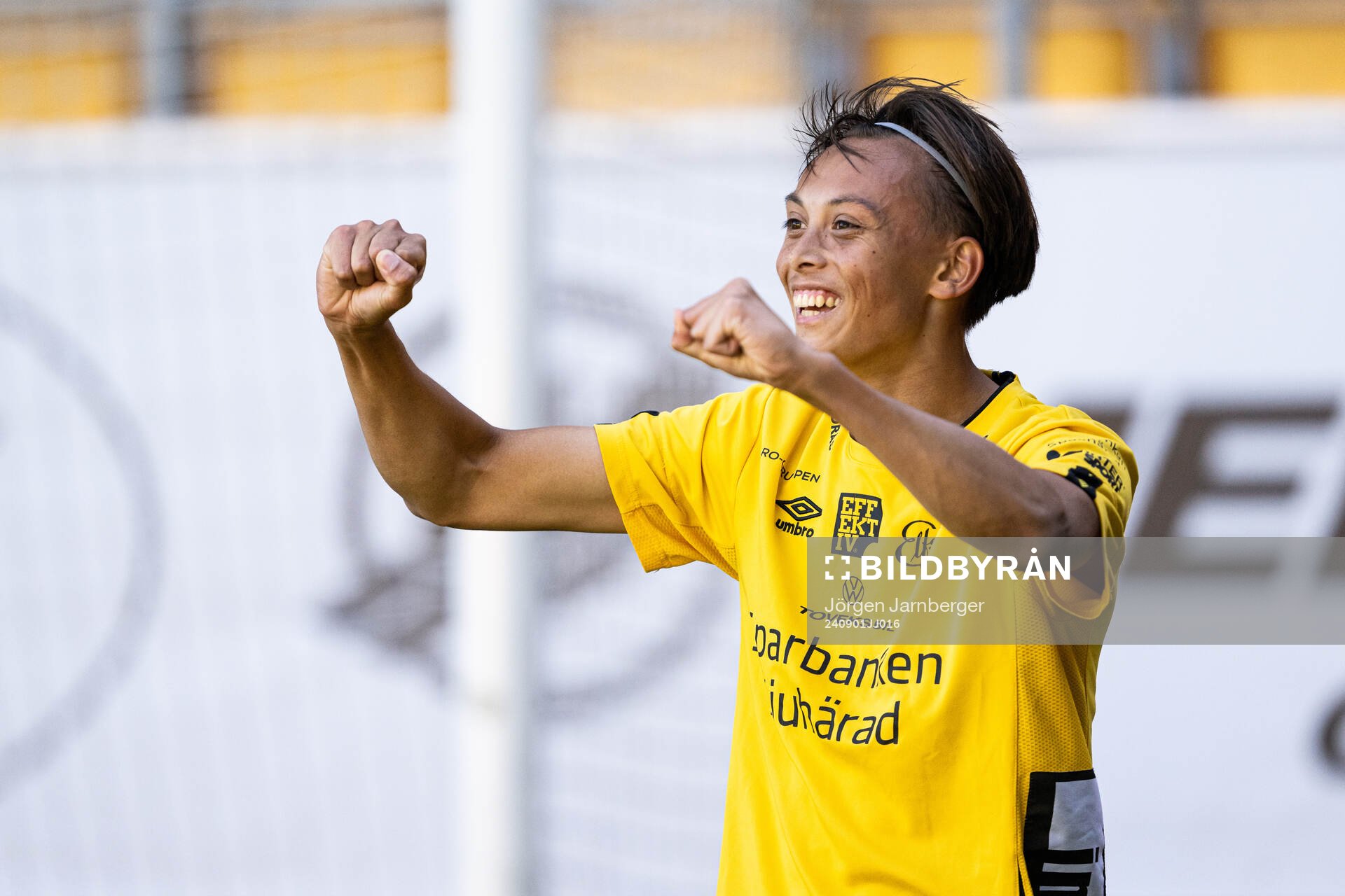 Elfsborgs Stig Karlsson jublar efter 1-1 under fotbollsmatchen i P17 Allsvenskan Södra mellan Elfsborg och Hammarby den 1 september 2024 i Borås.