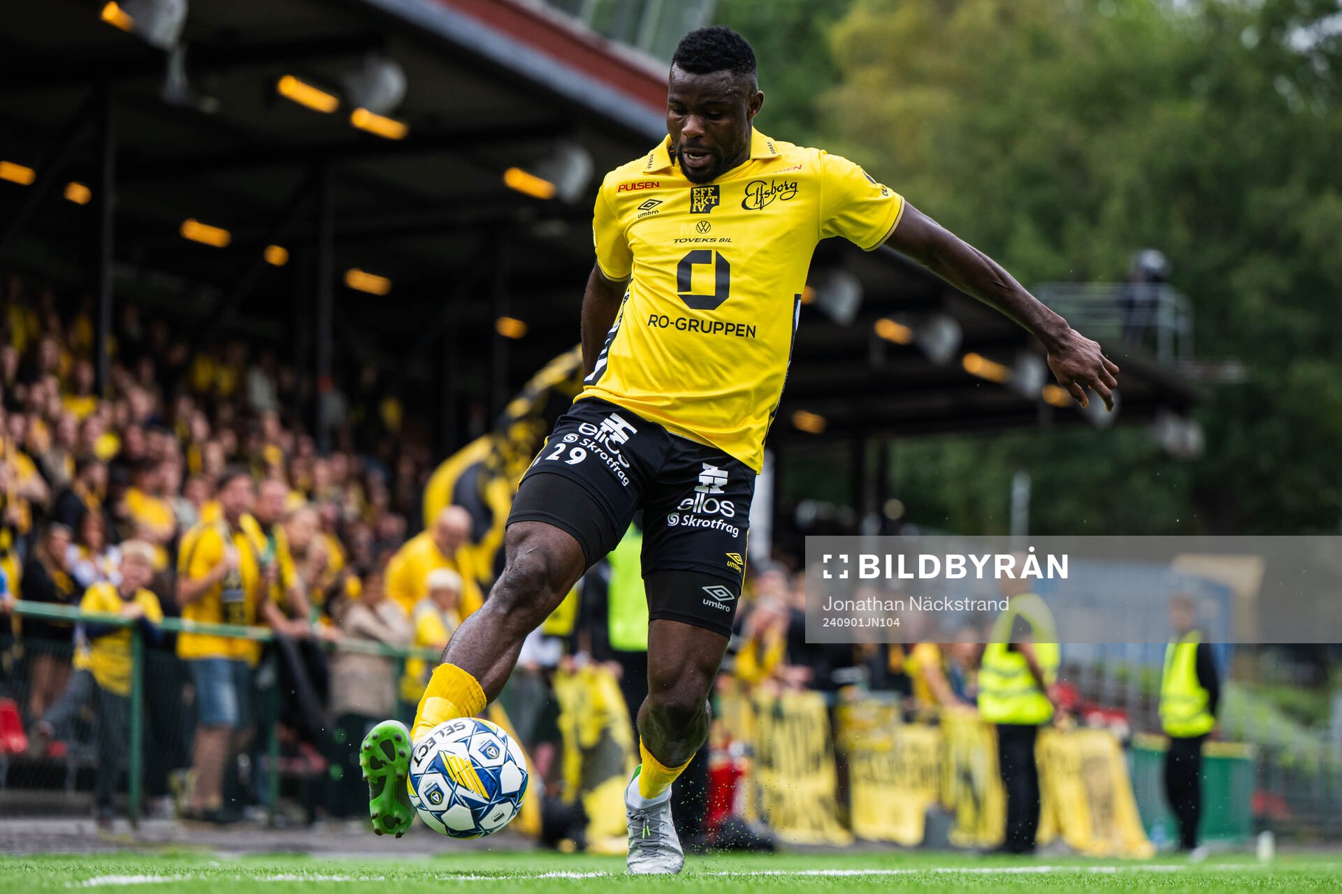 Elfsborgs Ibrahim Buhari under fotbollsmatchen i Allsvenskan mellan Brommapojkarna och Elfsborg den 1 september 2024 i Stockholm.