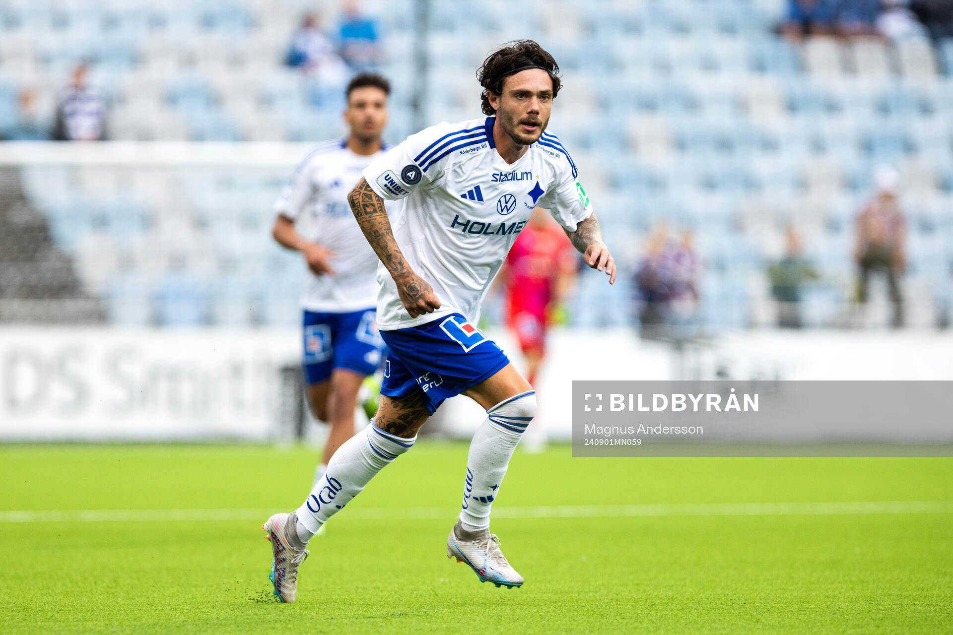 IFK Norrköpings David Moberg Karlsson under fotbollsmatchen i Allsvenskan mellan IFK Norrköping och Häcken den 1 september 2024 i Norrköping.