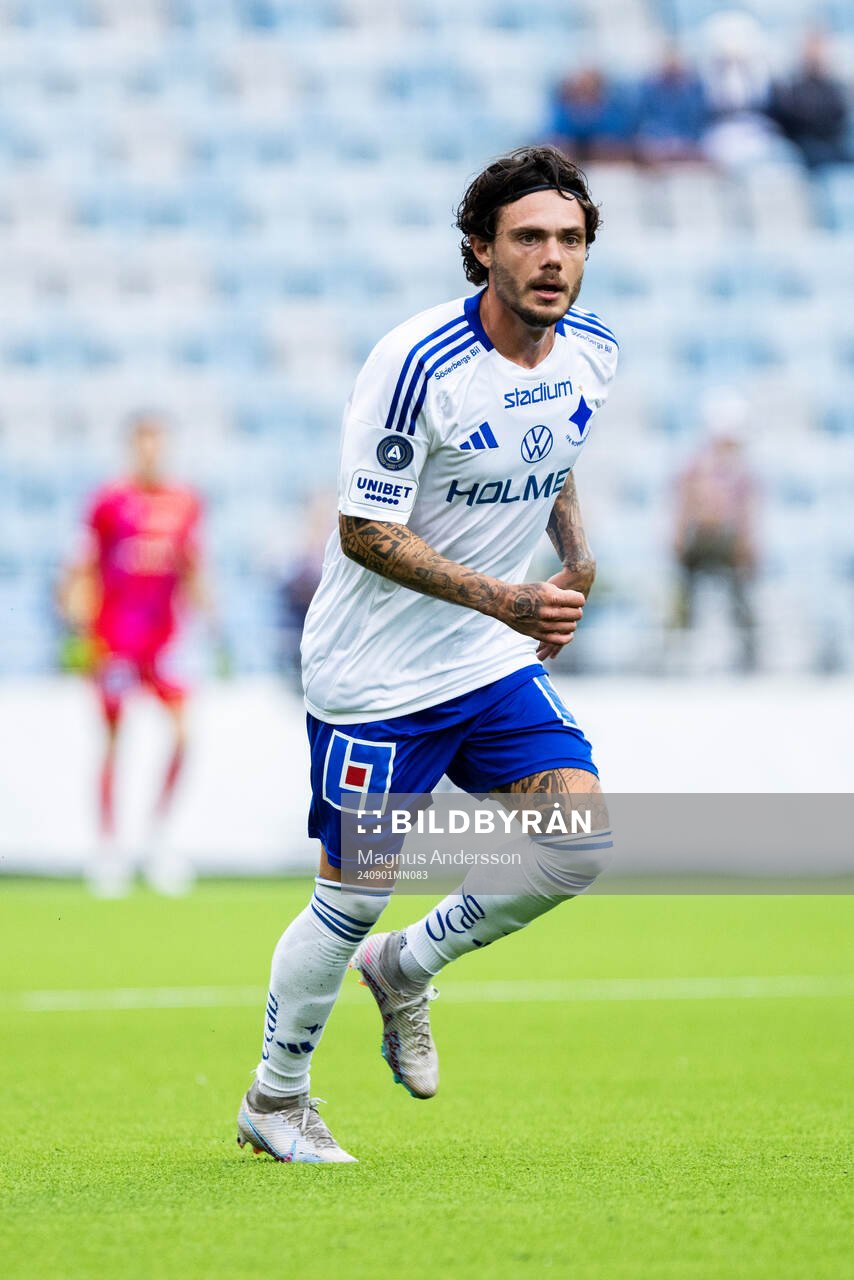 IFK Norrköpings David Moberg Karlsson under fotbollsmatchen i Allsvenskan mellan IFK Norrköping och Häcken den 1 september 2024 i Norrköping.