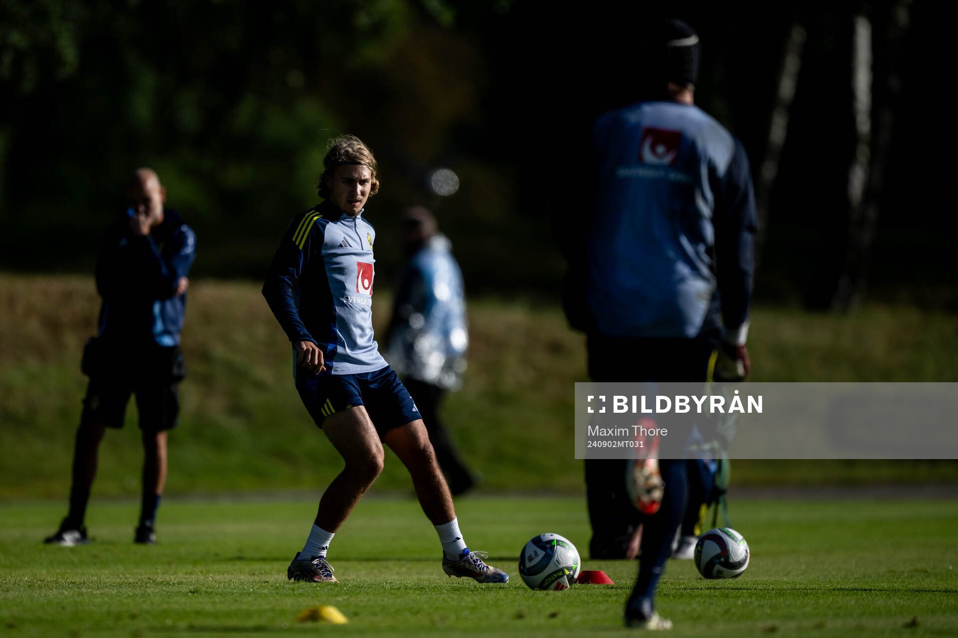 Sebastian Nanasi of the Swedish national football team at a training session on September 2, 2024 in Stockholm. 
