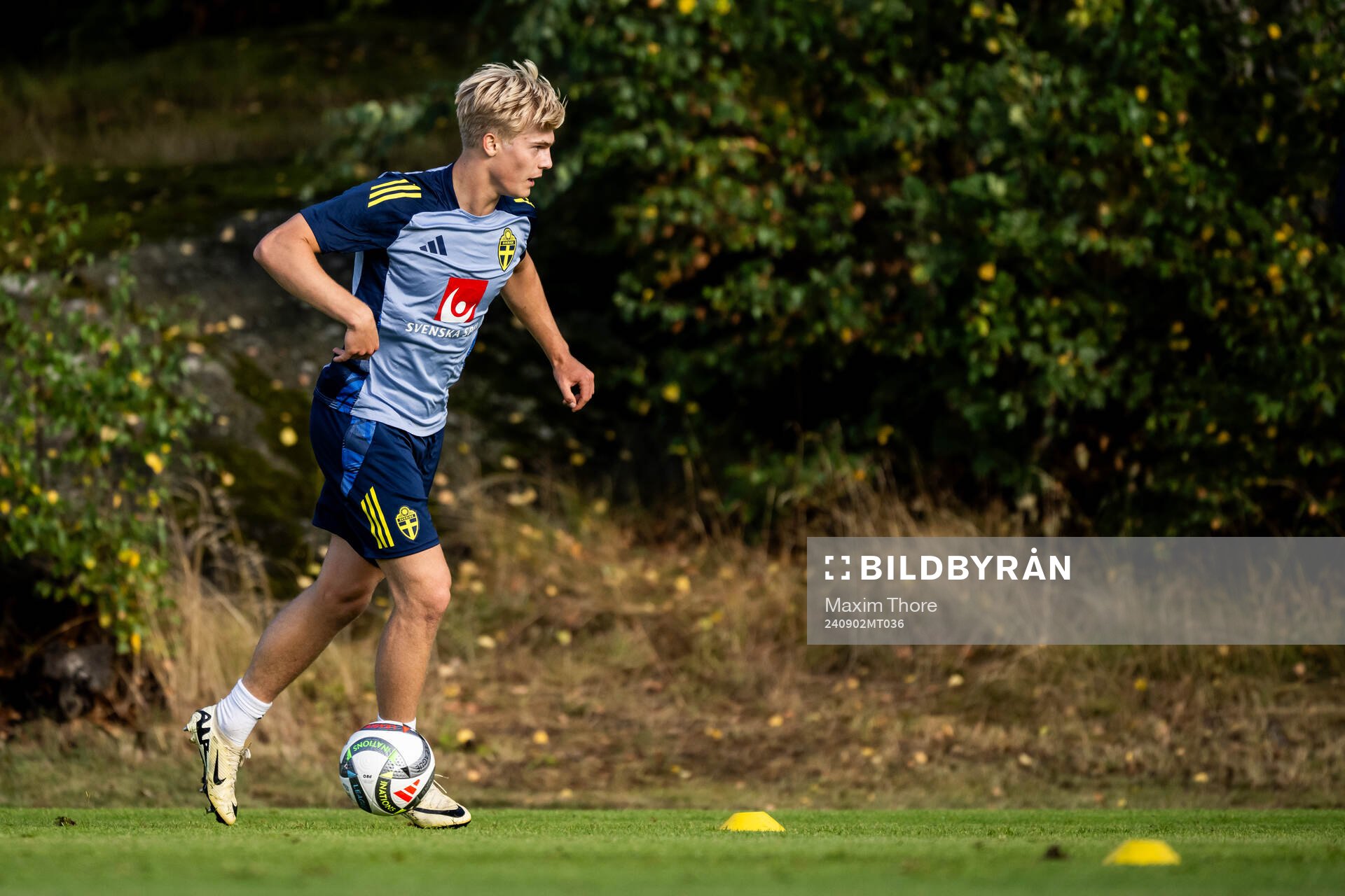 Lucas Bergvall of the Swedish national football team at a