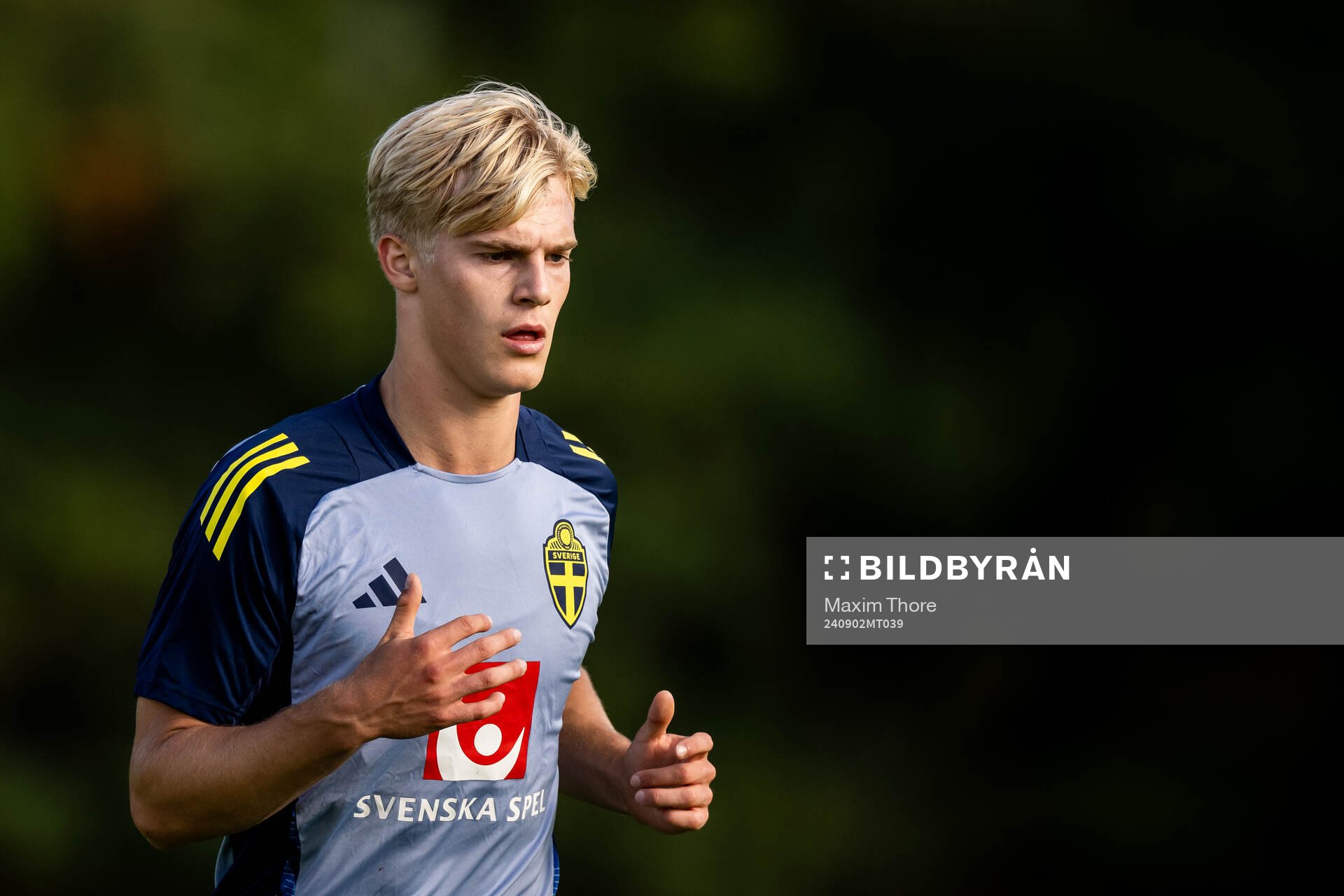 Lucas Bergvall of the Swedish national football team at a